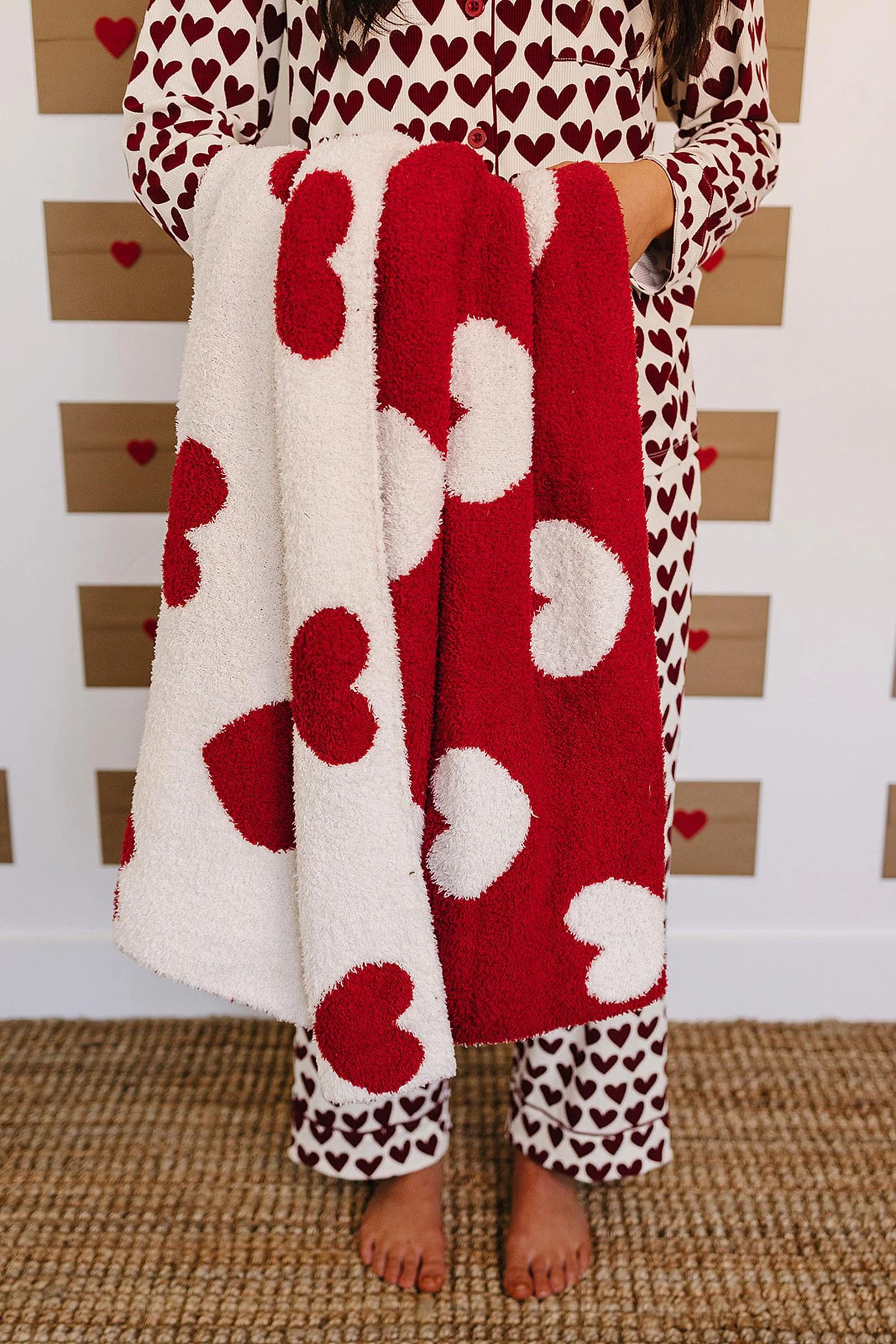 Bamboo Hearts Pajama Set, Red, Adult, Family Matching Outfits - Image 4