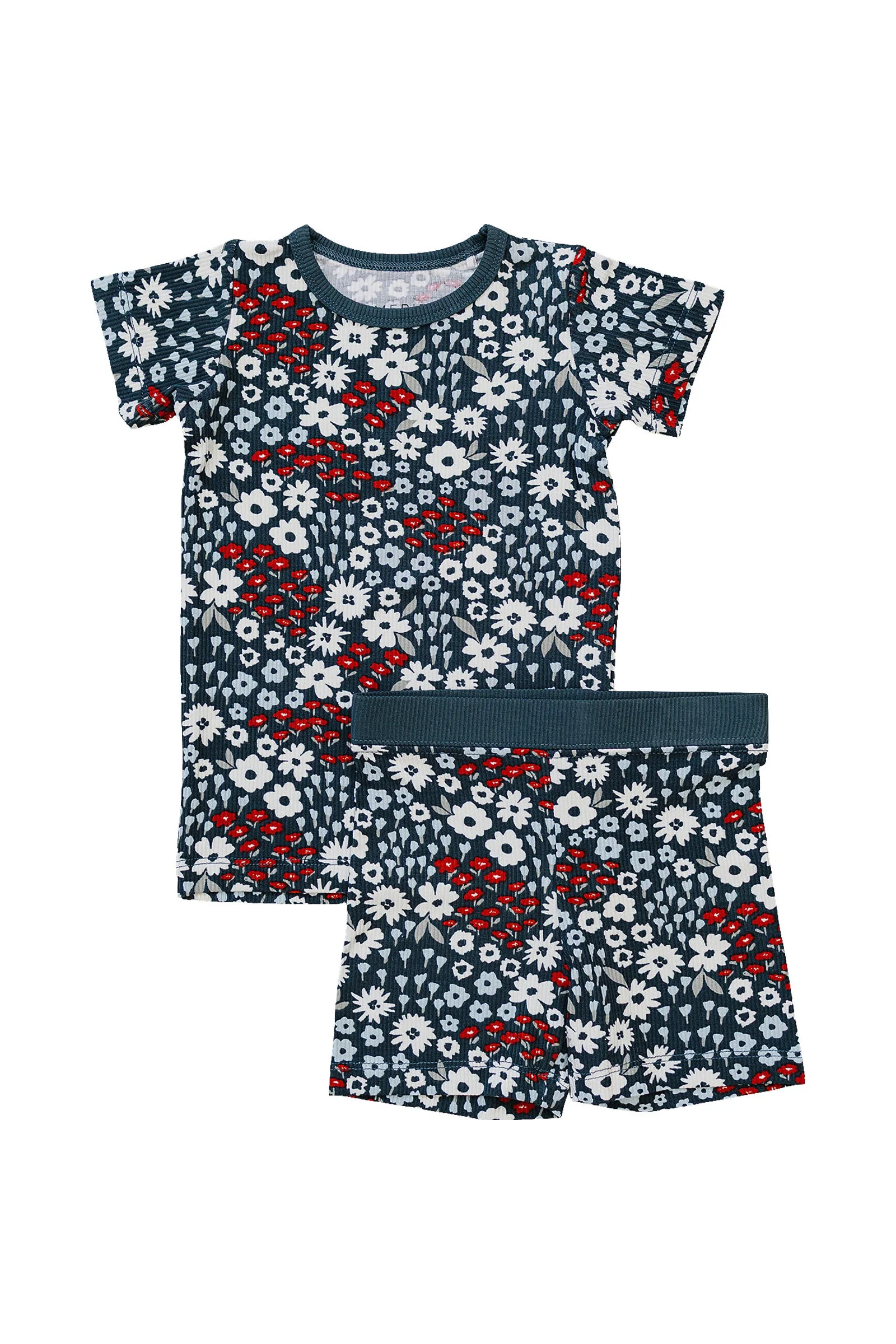 Mebie Baby Americana Floral Ribbed Cozy Shorts Set, Bamboo, Baby, Toddler & Kids - Image 2