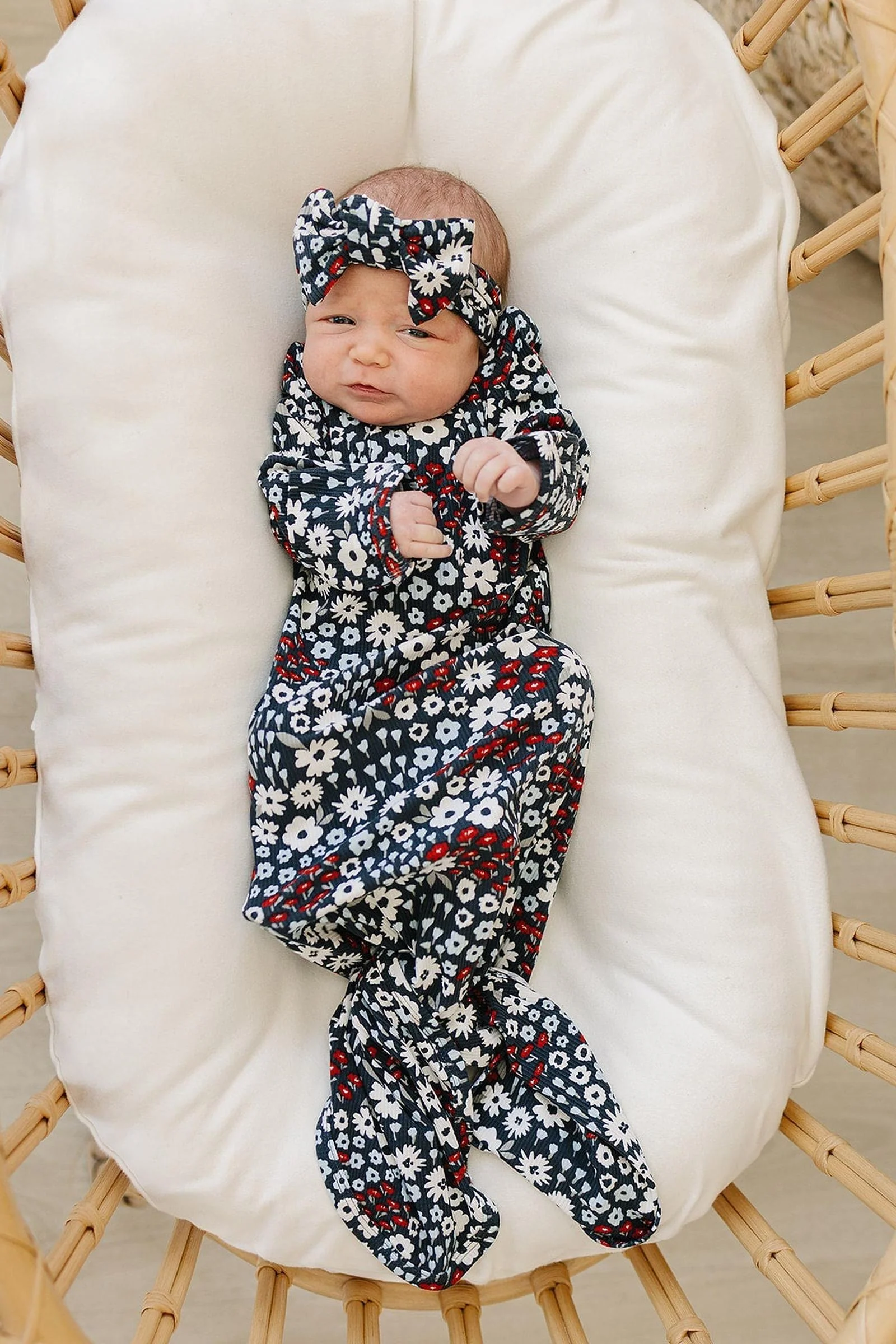Mebie Baby Americana Floral Ribbed Head Wrap, Bamboo, Baby - Image 3