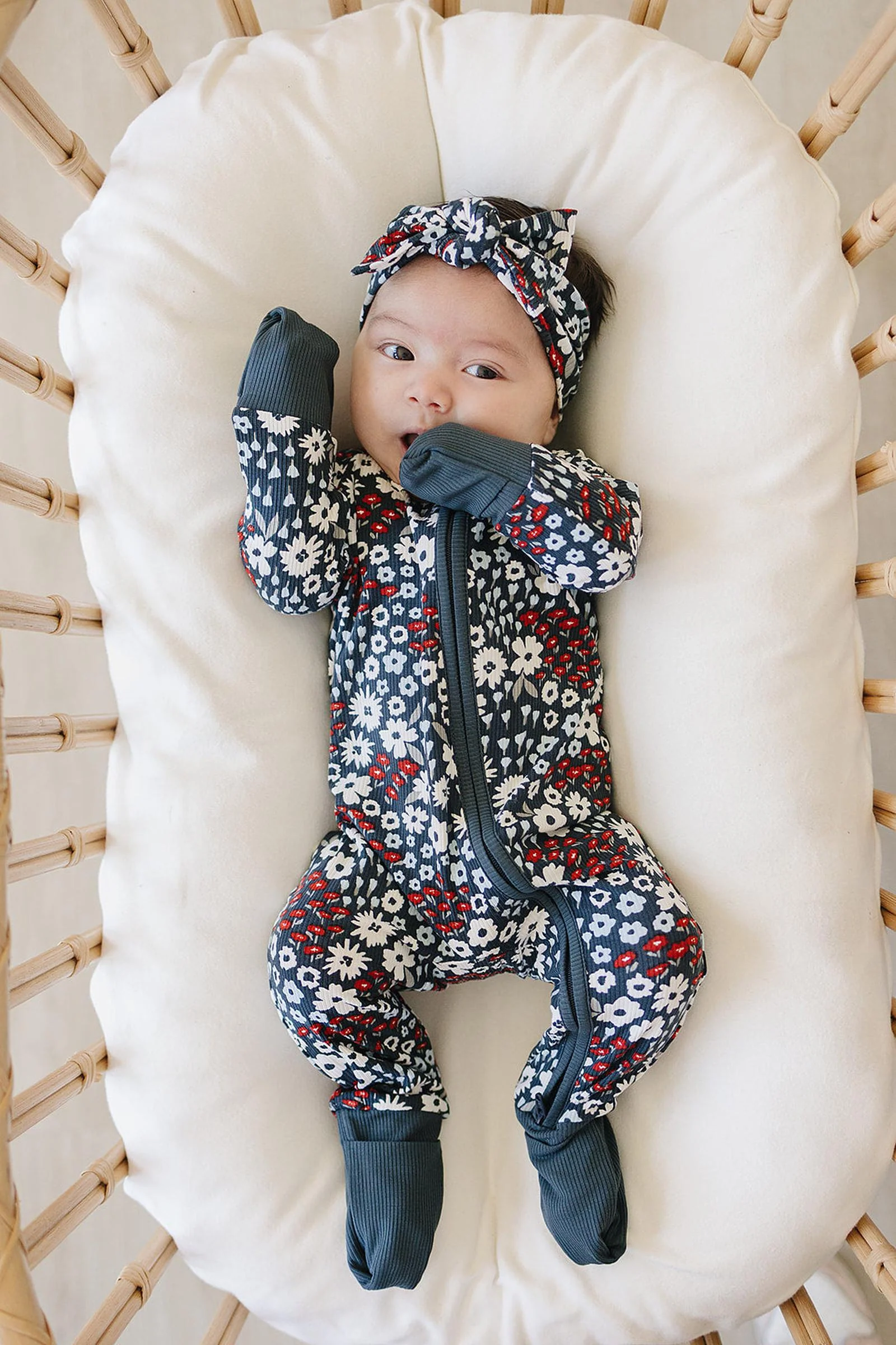 Mebie Baby Americana Floral Ribbed Head Wrap, Bamboo, Baby - Image 4