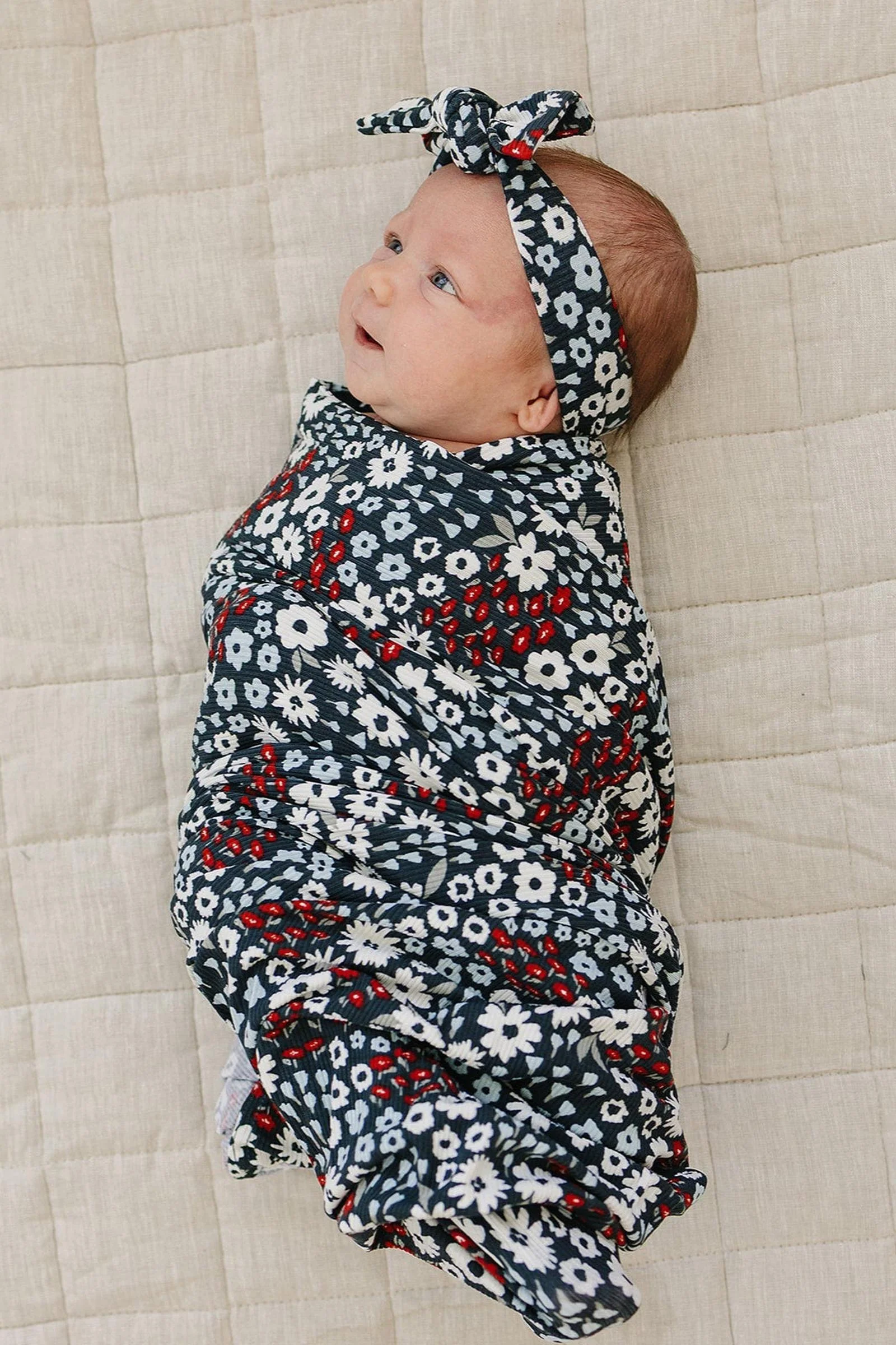 Mebie Baby Americana Floral Ribbed Head Wrap, Bamboo, Baby - Image 5