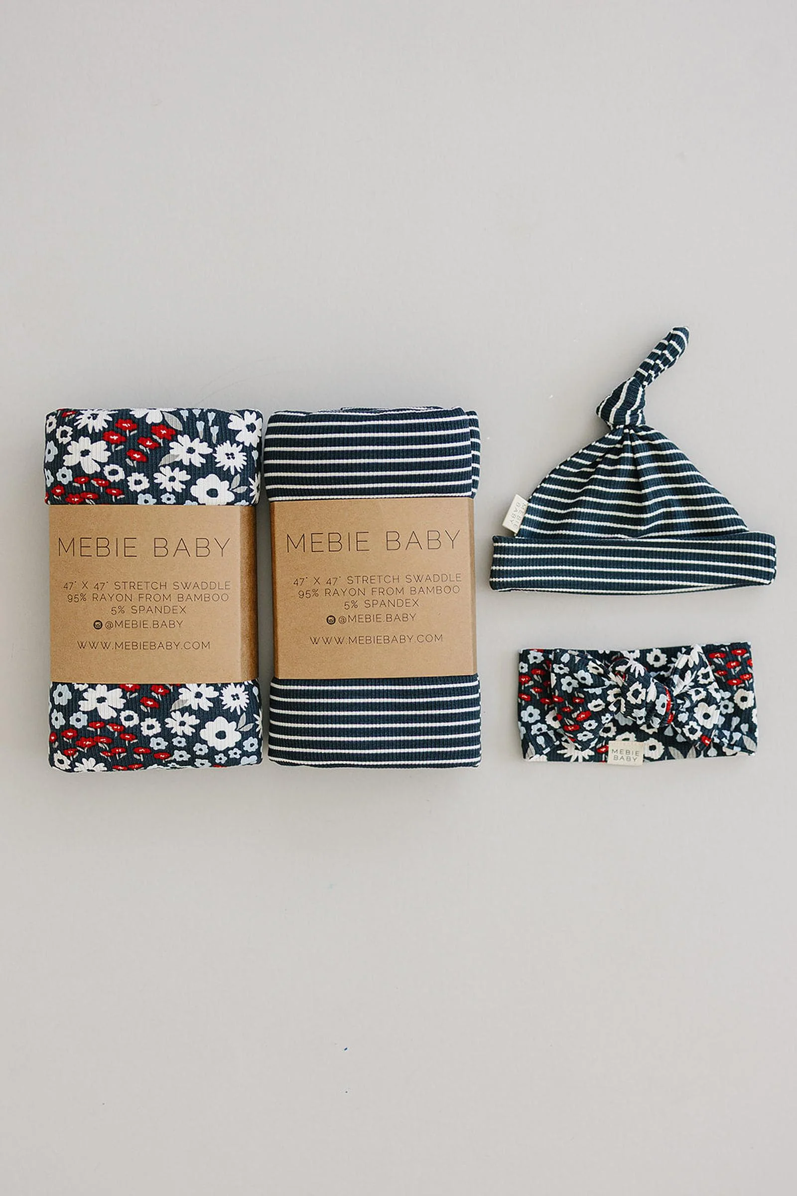 Mebie Baby Americana Floral Ribbed Head Wrap, Bamboo, Baby - Image 6