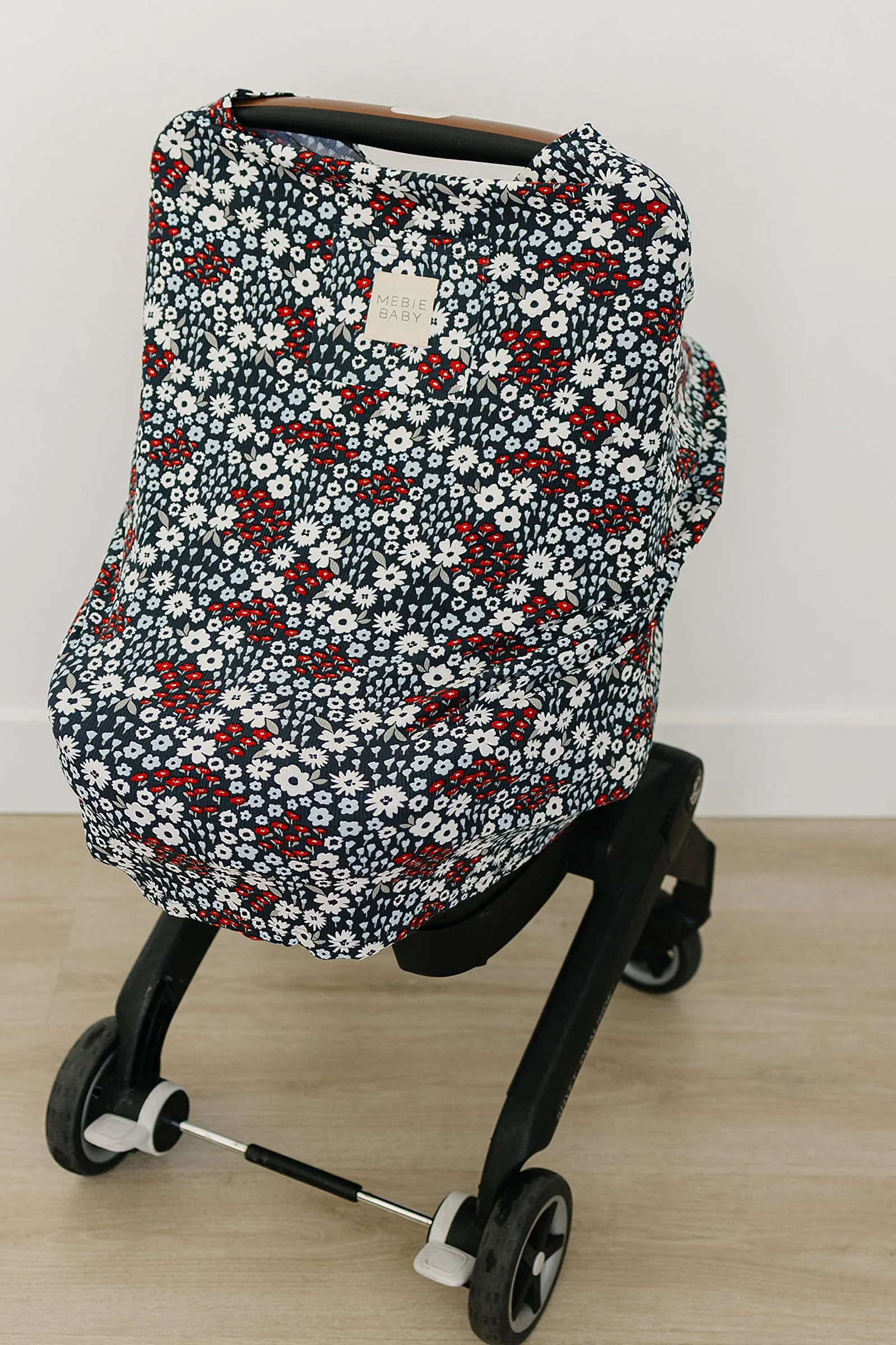Mebie Baby Americana Floral Ribbed Multi-Use, Bamboo, Car Seat & Nursing Cover, Baby - Image 3
