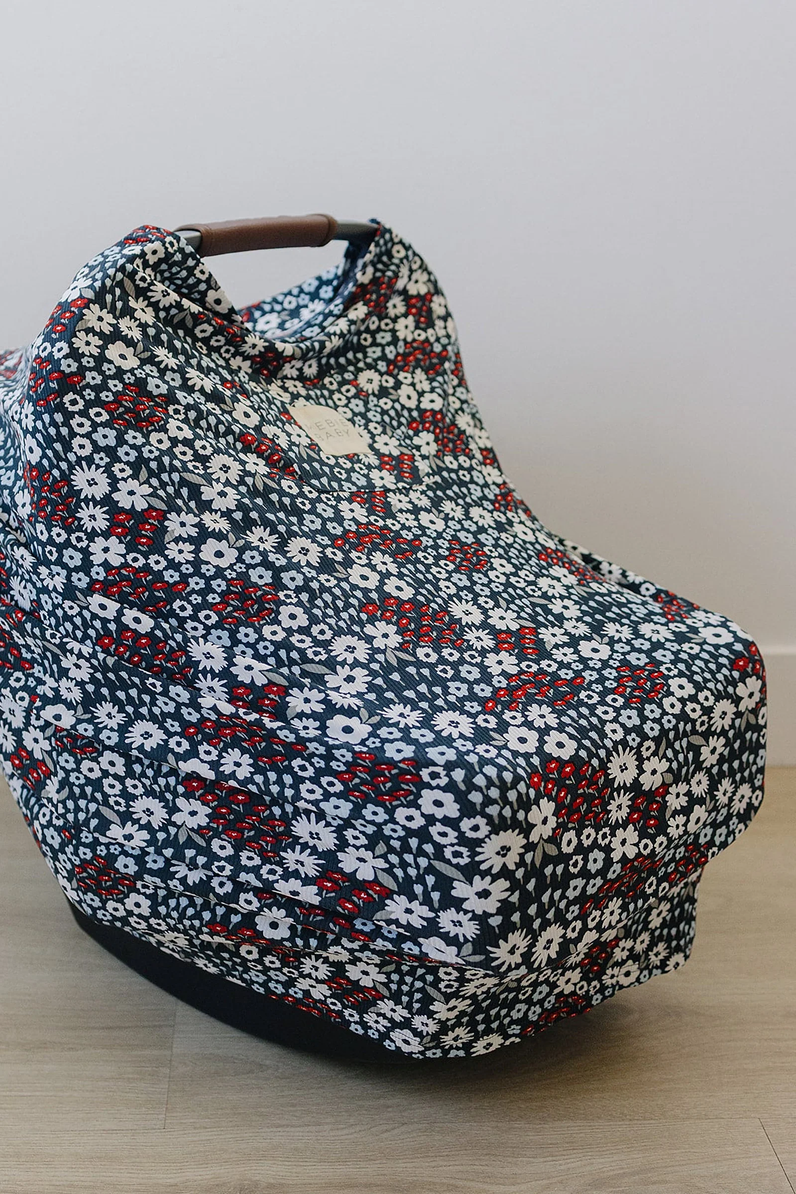 Mebie Baby Americana Floral Ribbed Multi-Use, Bamboo, Car Seat & Nursing Cover, Baby - Image 6