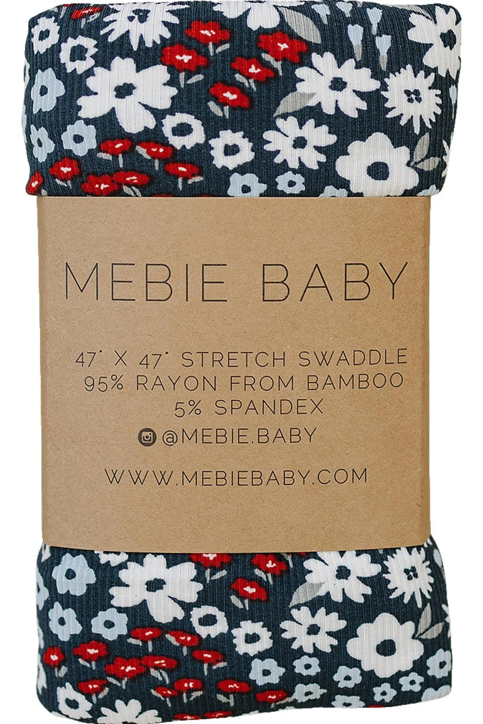 Mebie Baby Americana Floral Ribbed Stretch Swaddle Blanket, Bamboo, Baby Essentials - Image 2