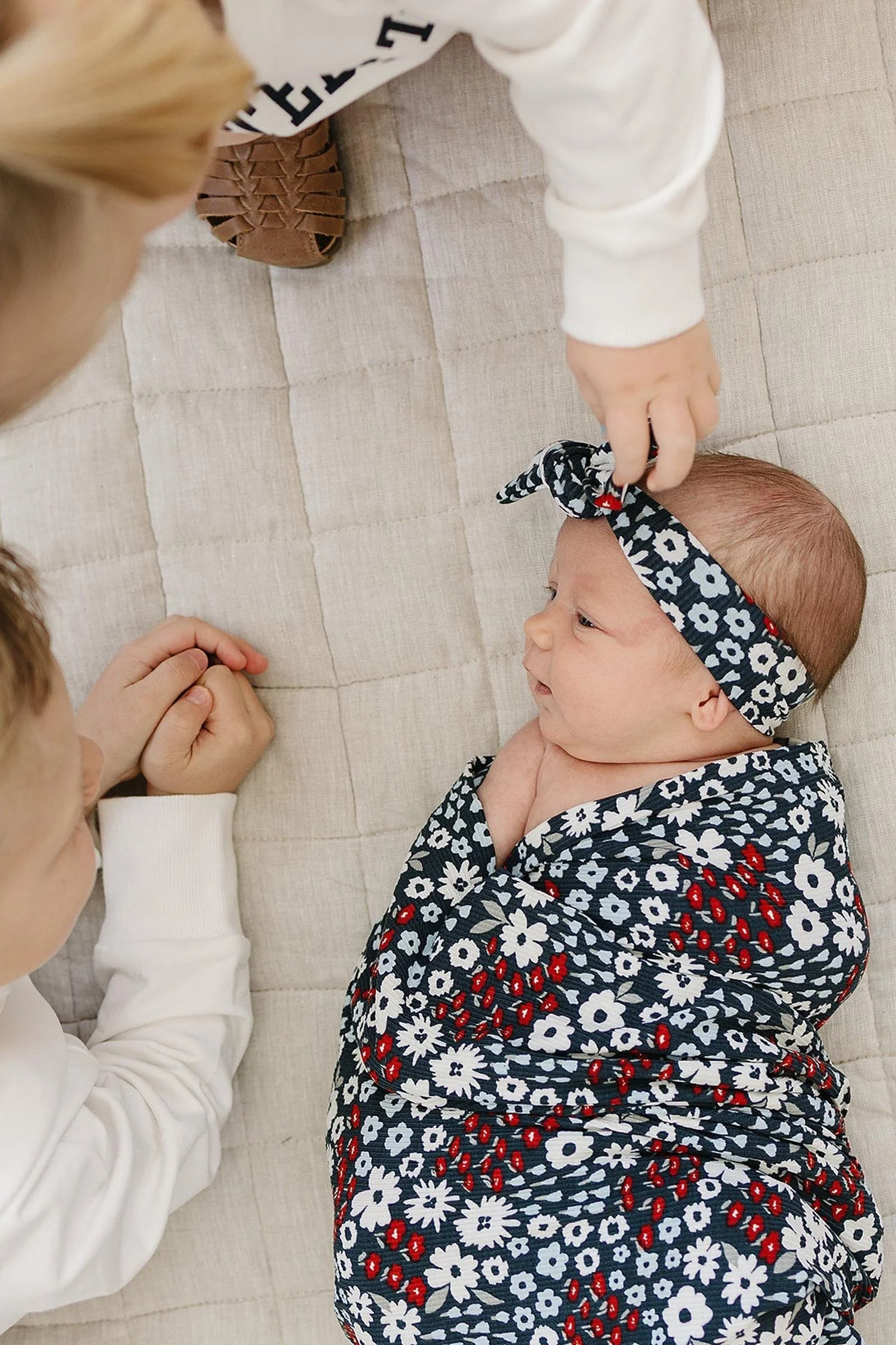 Mebie Baby Americana Floral Ribbed Stretch Swaddle Blanket, Bamboo, Baby Essentials - Image 4