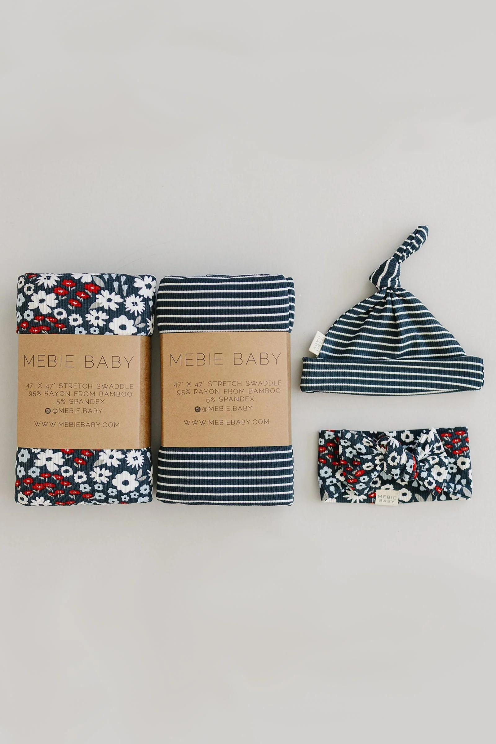 Mebie Baby Navy Stripes Ribbed Stretch Swaddle Blanket, Bamboo, Baby Essentials - Image 5