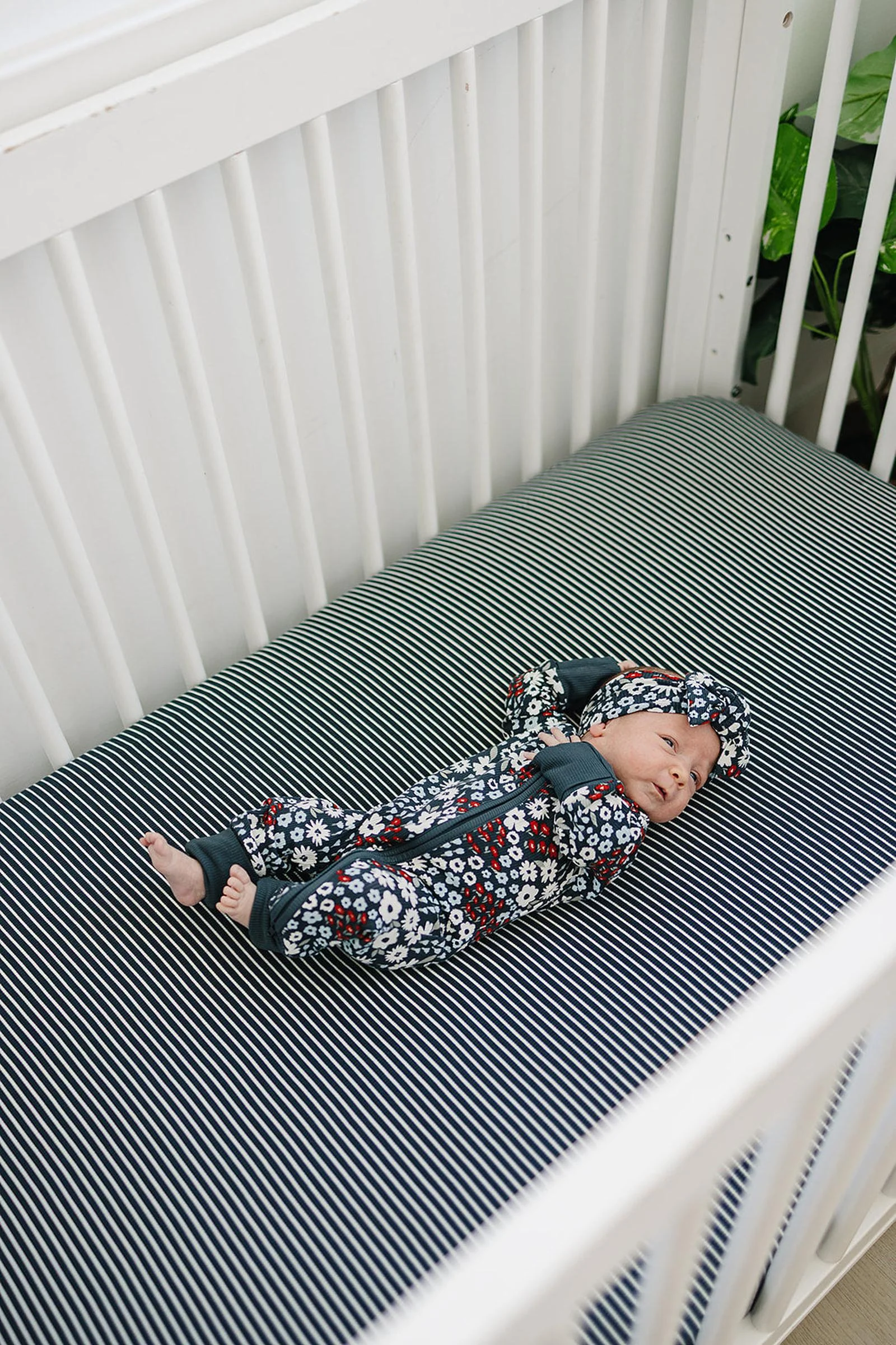 Mebie Baby Americana Floral Ribbed Zipper Pajama, Bamboo, Baby - Image 4