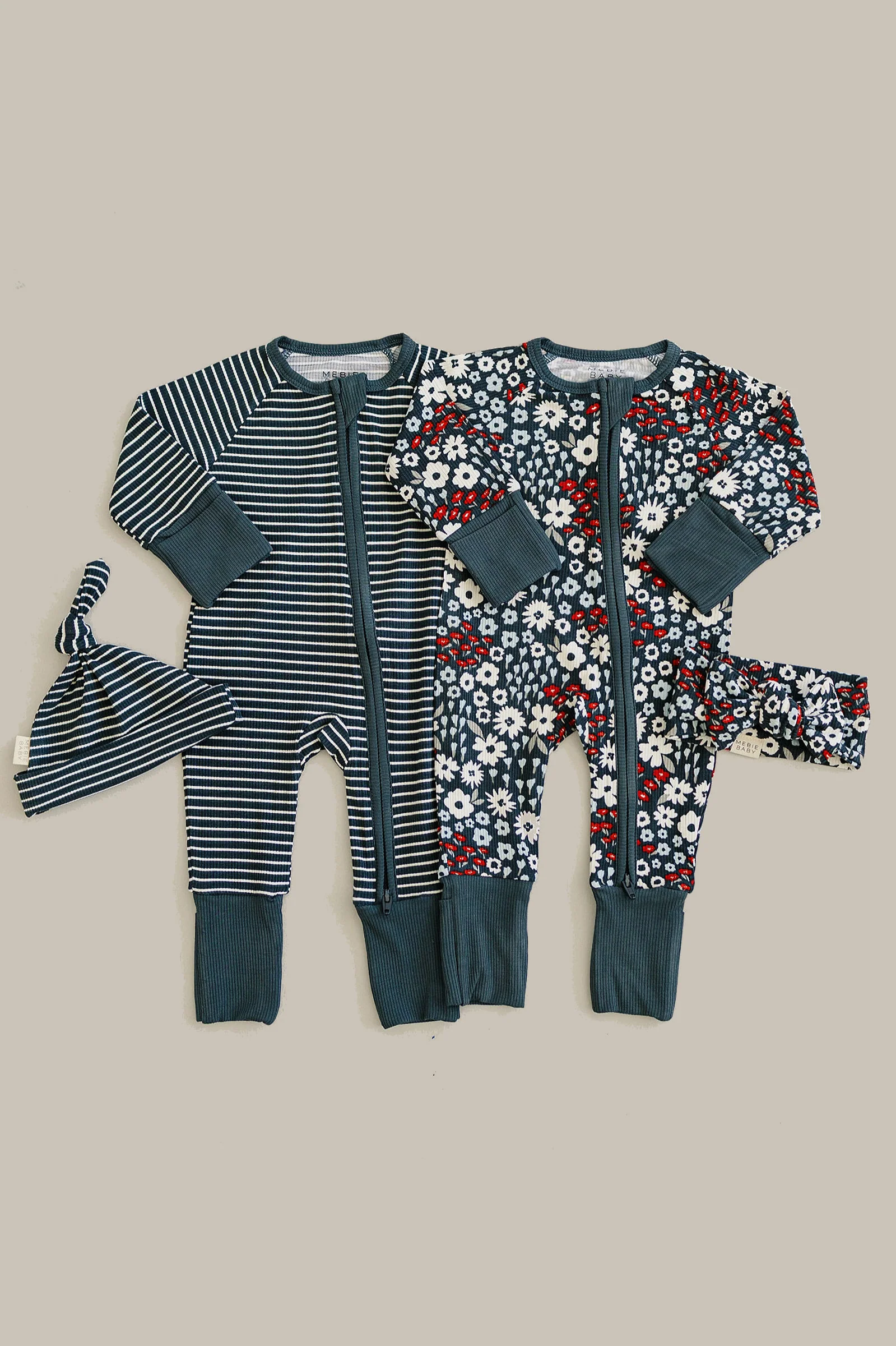 Mebie Baby Americana Floral Ribbed Zipper Pajama, Bamboo, Baby - Image 7