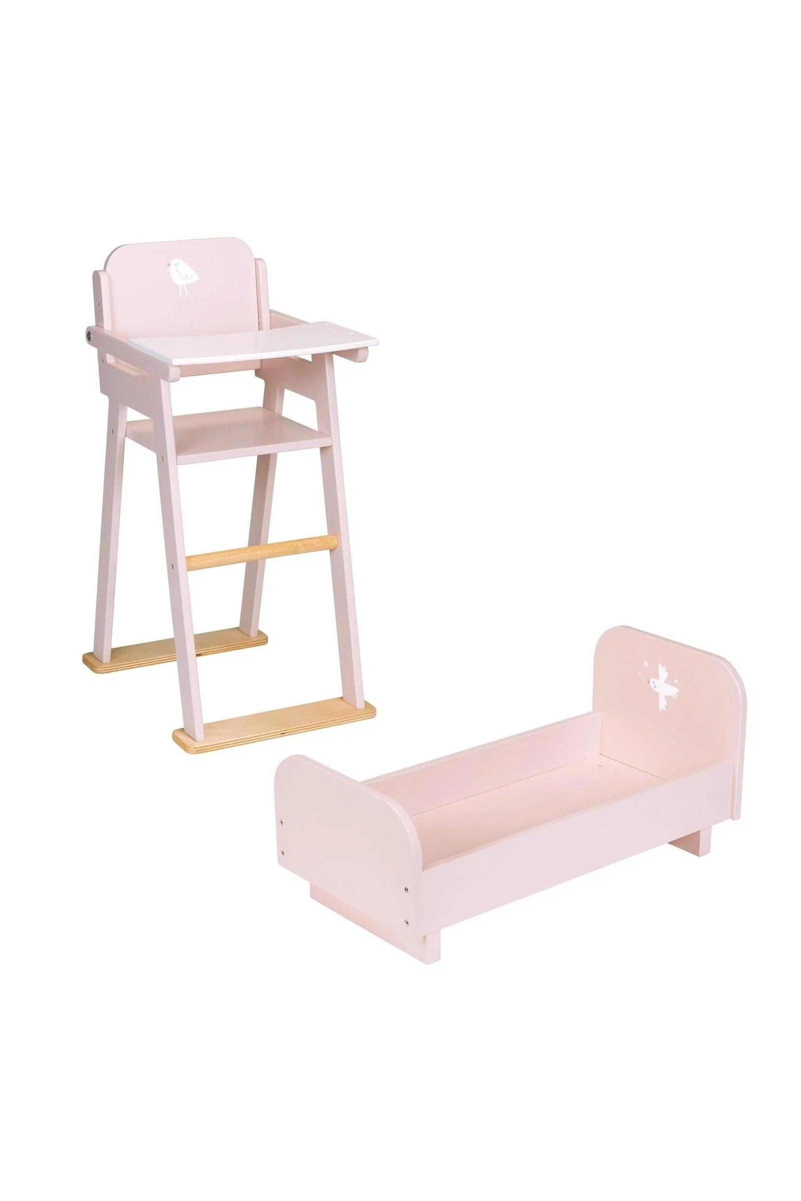 Mentari Wooden Toys, Baby Doll Furniture Bundle, Crib and High Chair, Toddler