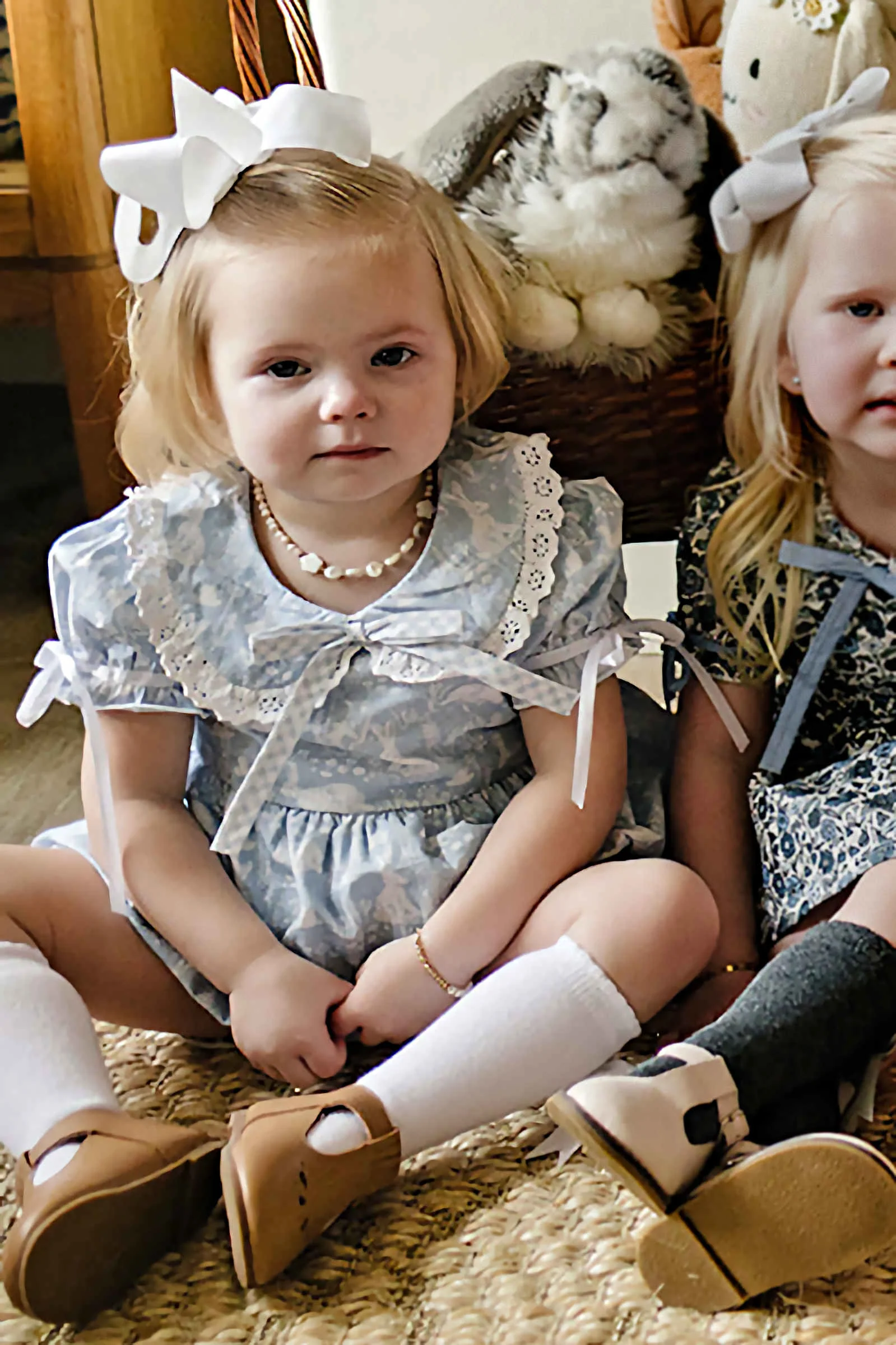 Mebie Baby Cotton Blue Bunny Dress with Classic Peter Pan Collar, Sizes 0-10