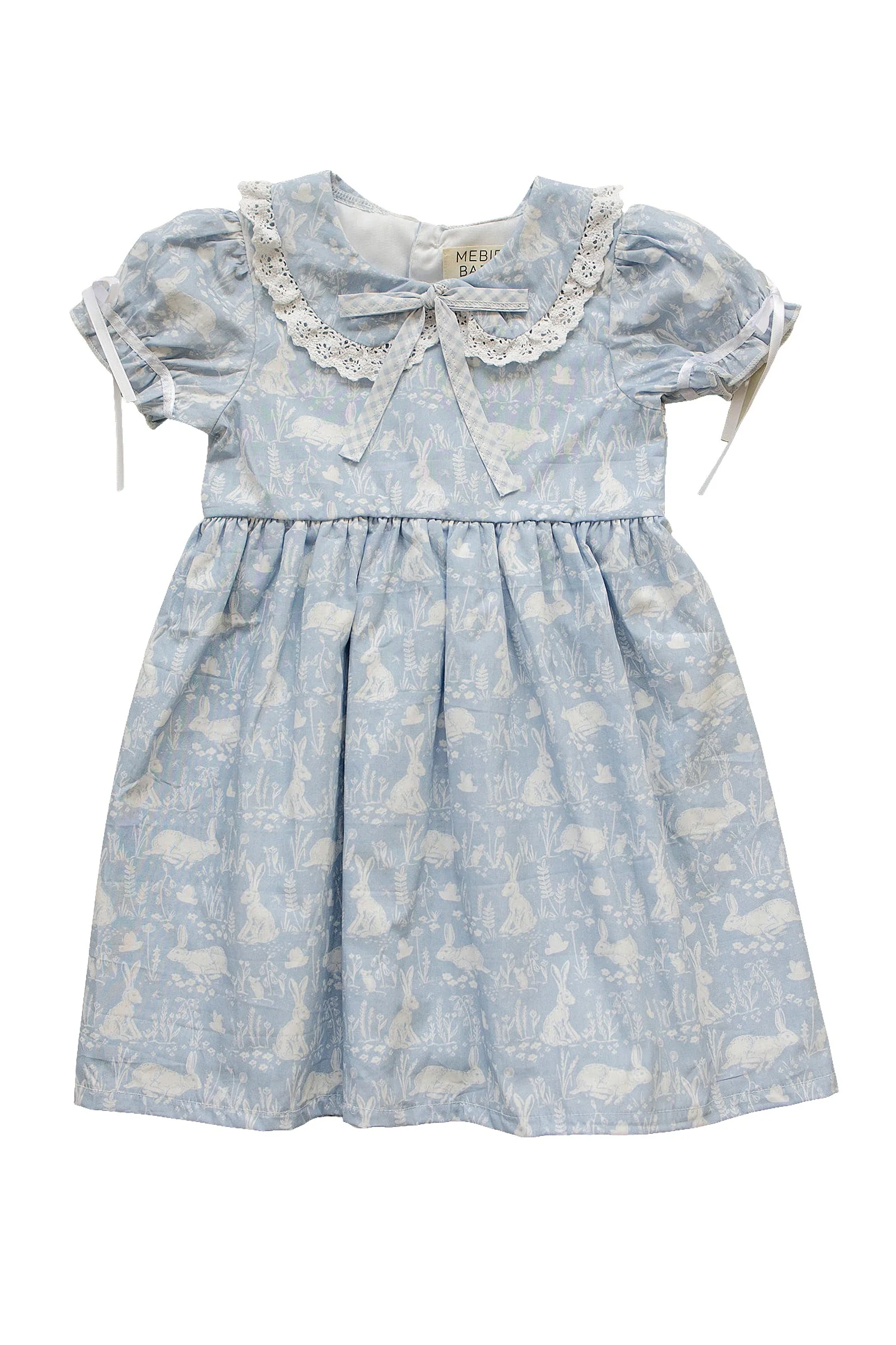 Mebie Baby Cotton Blue Bunny Dress with Classic Peter Pan Collar, Sizes 0-10 - Image 2
