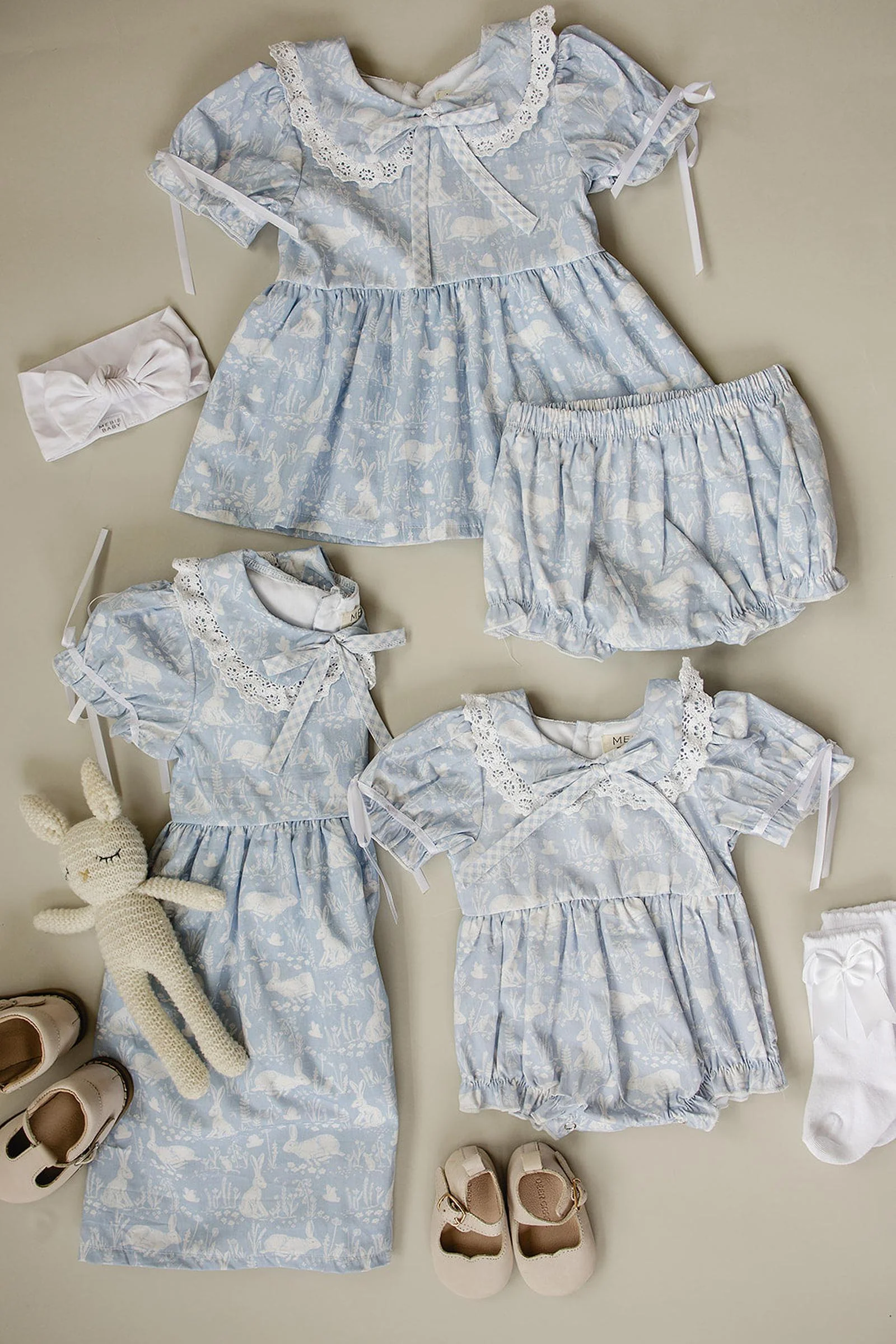 Mebie Baby Cotton Blue Bunny Dress with Classic Peter Pan Collar, Sizes 0-10 - Image 4