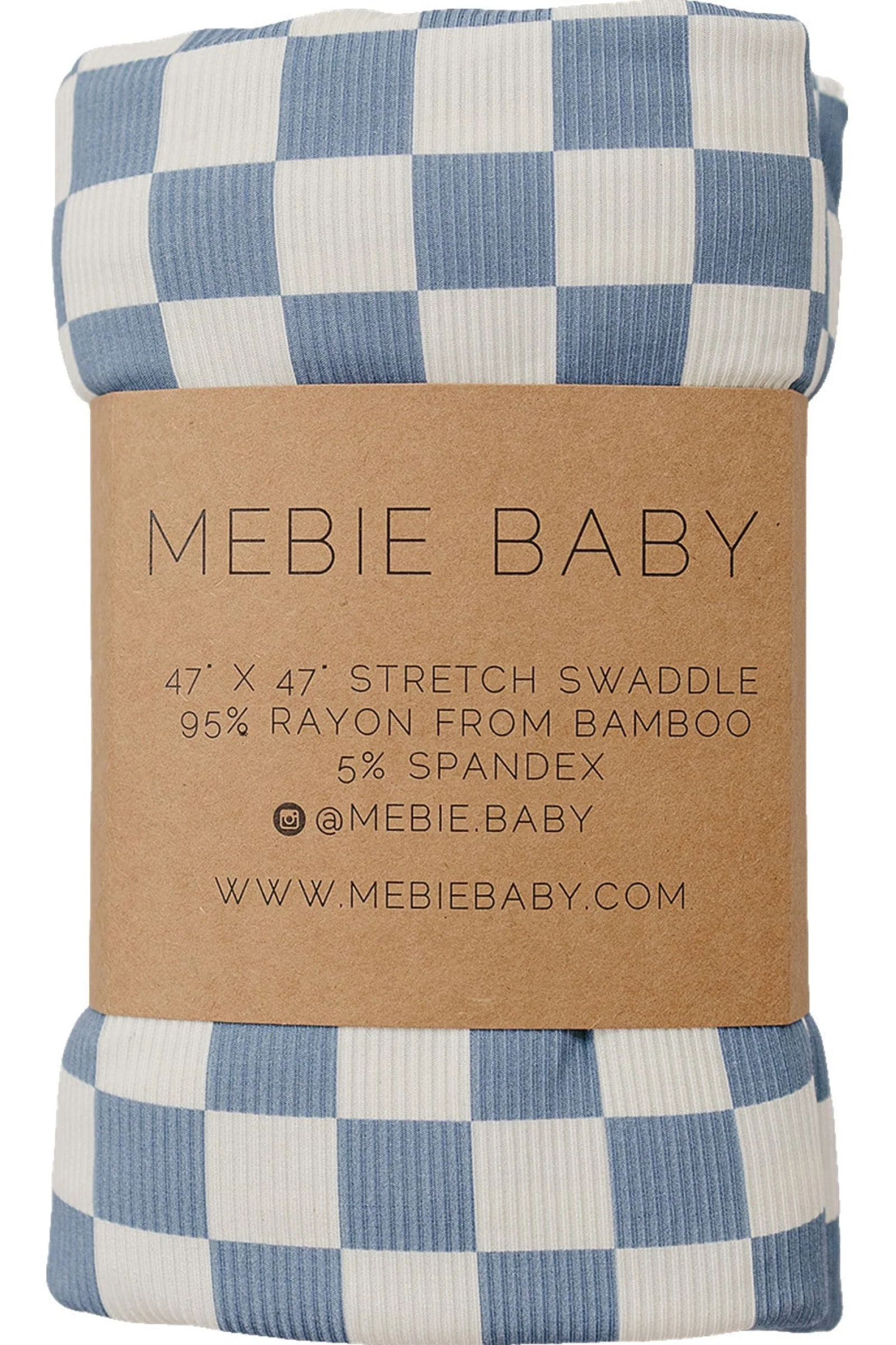 Mebie Baby Blue Checkered Ribbed Bamboo Stretch Swaddle for Babies - Image 2