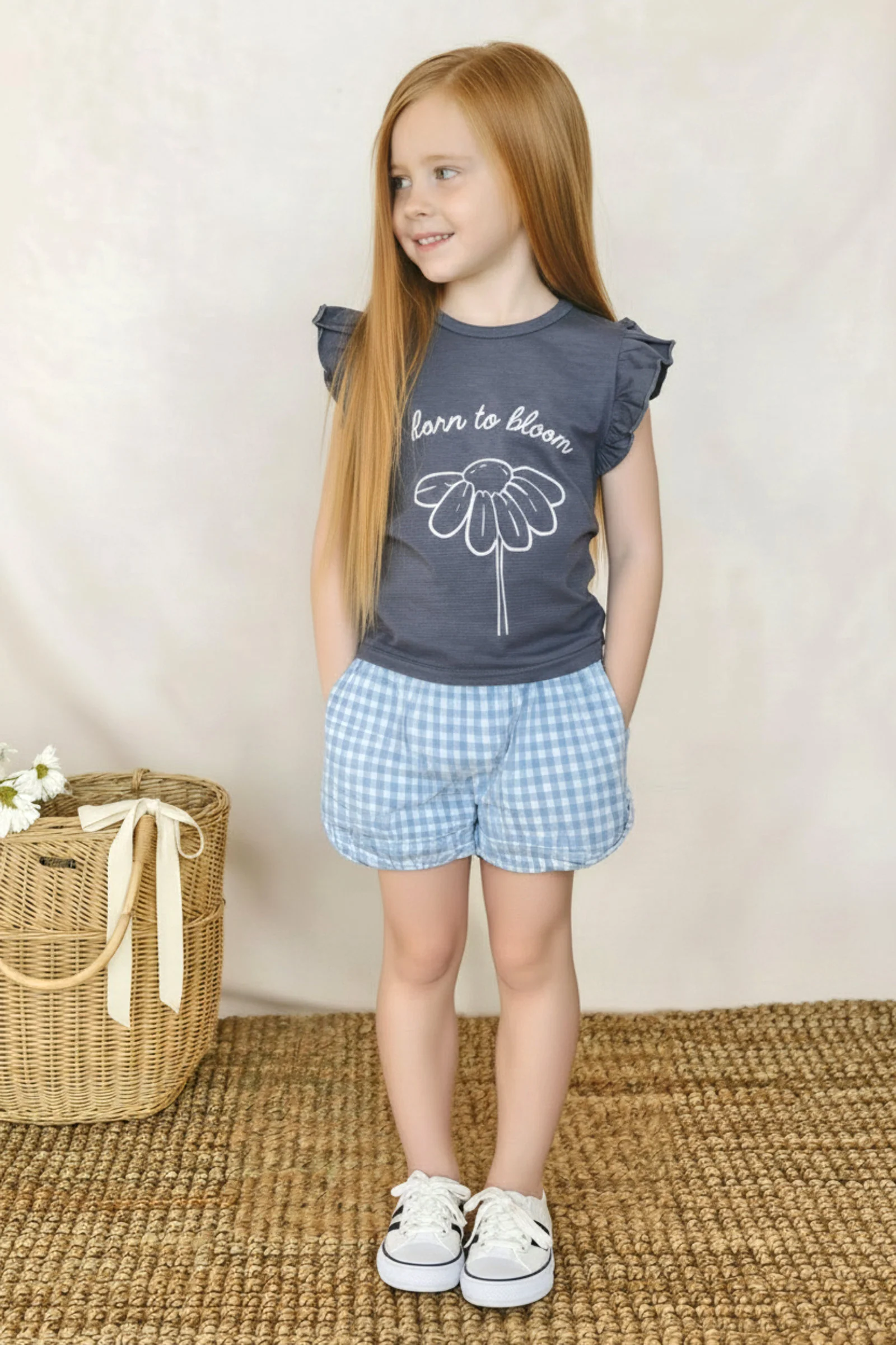 Mebie Baby Cotton Blue Gingham Shorts for Girls, Baby - Kids