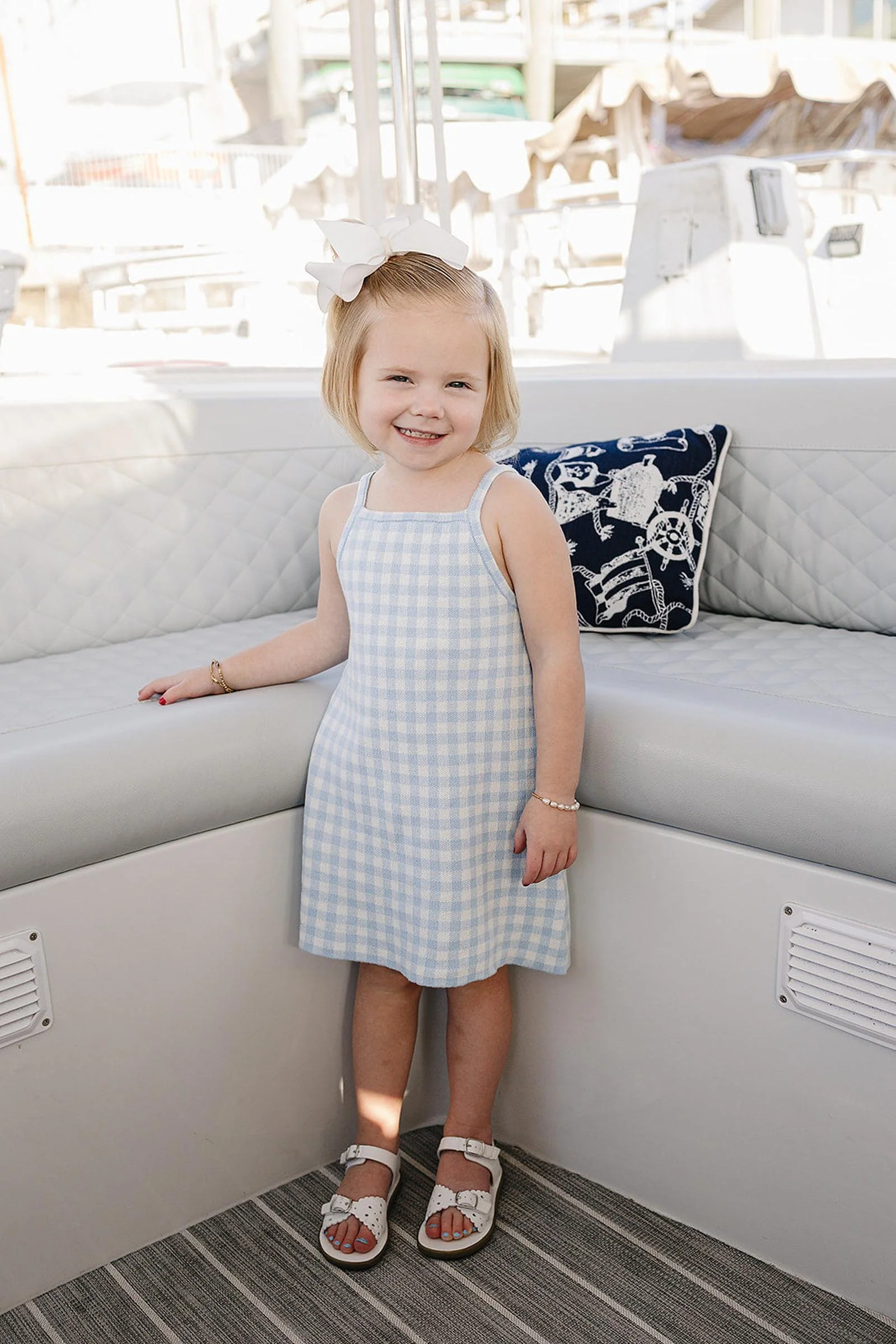 Mebie Baby Cotton Blue Knit Gingham Dress, Baby - Kids