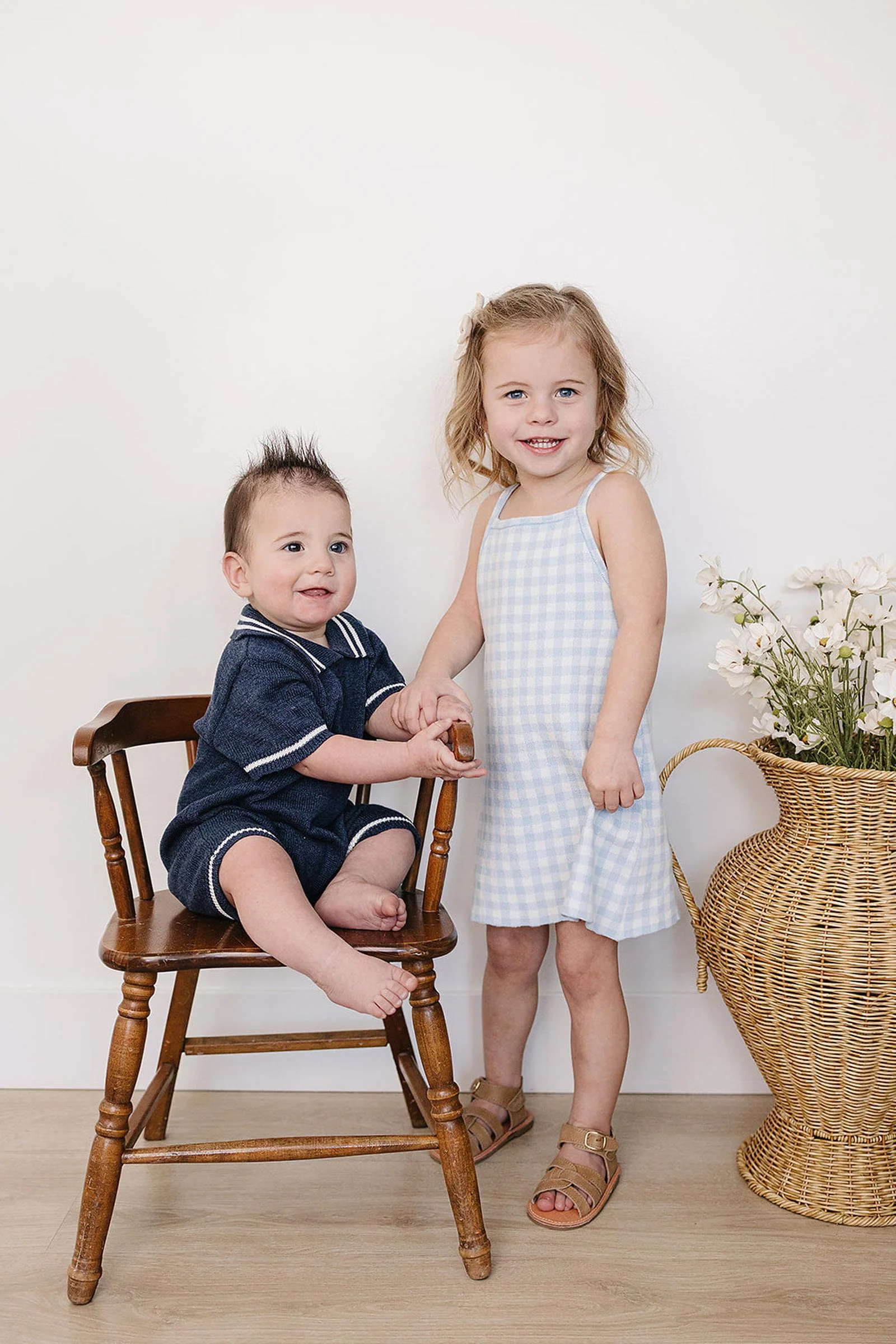 Mebie Baby Cotton Blue Knit Gingham Dress, Baby - Kids - Image 3