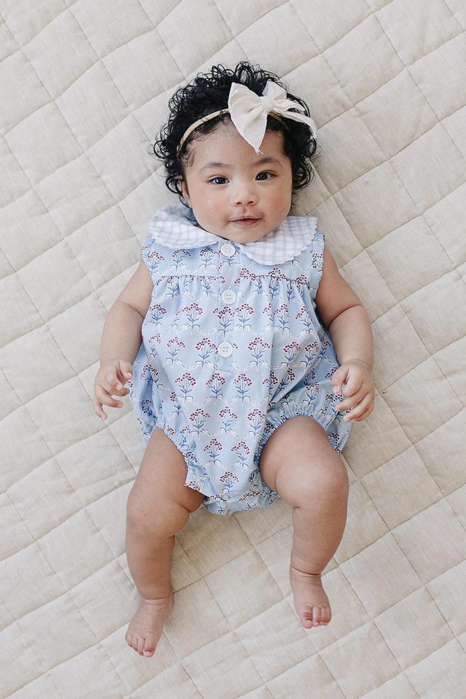 Mebie Baby Cotton Blue Meadow Bubble Romper for Baby Girls