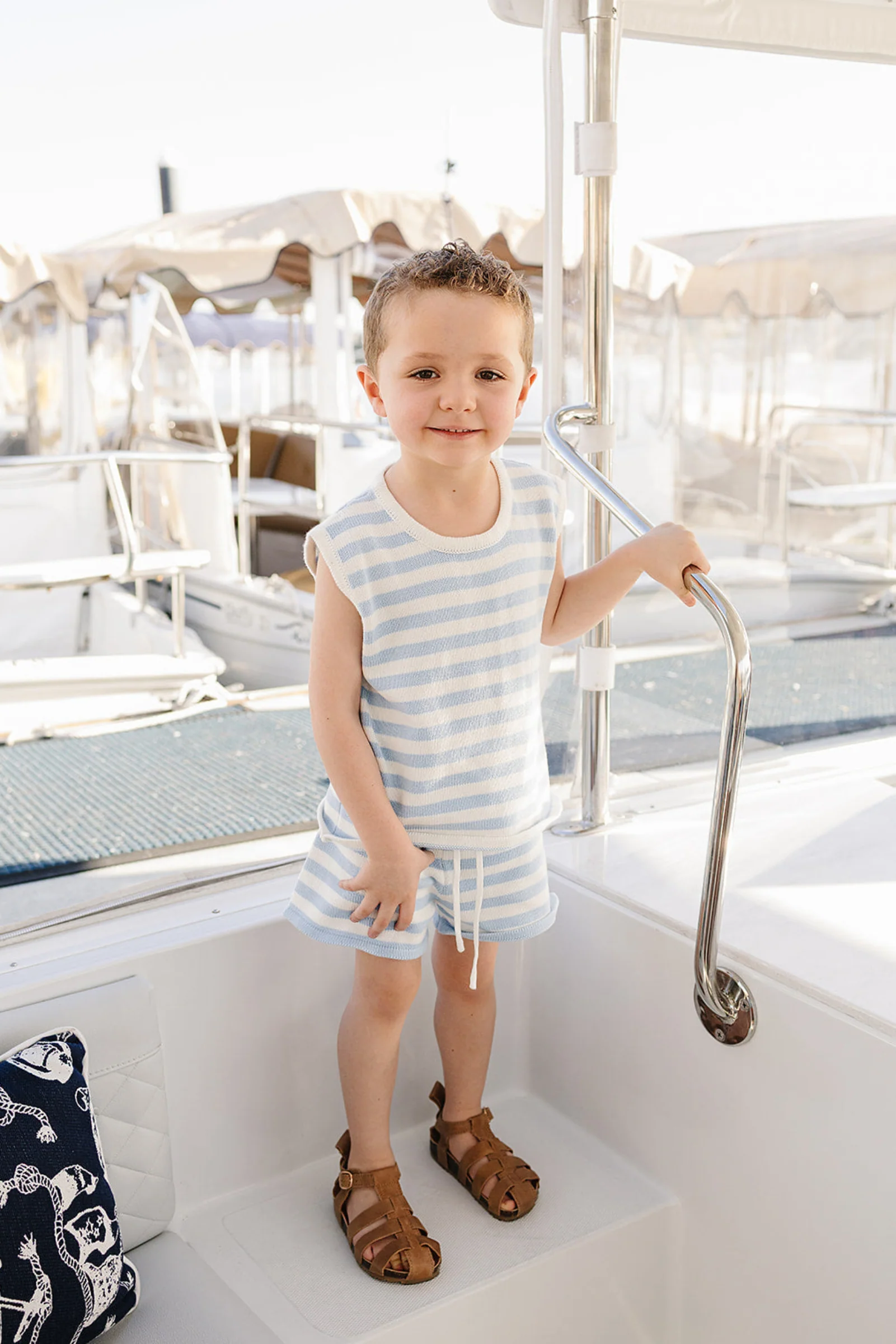 Mebie Baby Blue Stripe Short Tank Set, Cotton, Toddler & Kids - Image 3