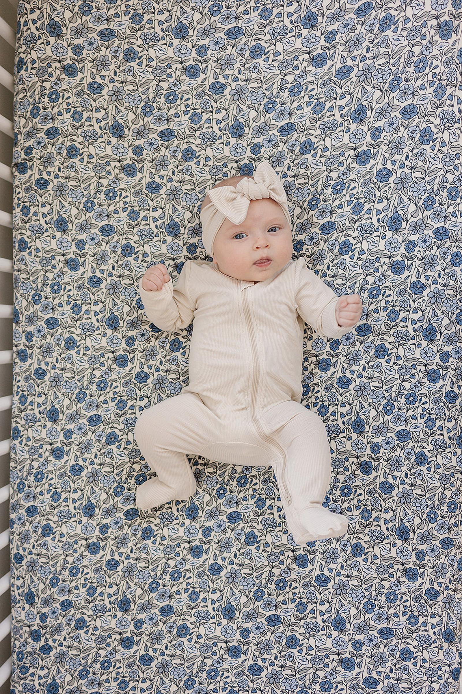 Mebie Baby Bluebell Pointelle Stretch Crib Sheet, Bamboo, Baby Essentials - Image 3