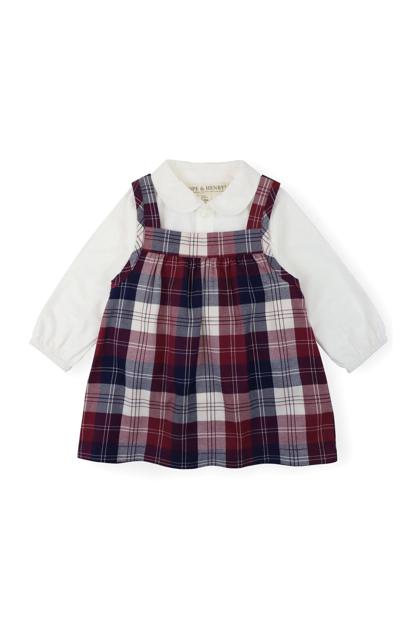 Hope & Henry Organic Cotton Peter Pan Collar Bodysuit & Plaid Jumper Set for Girls, Berry Tartan, Baby - Image 2