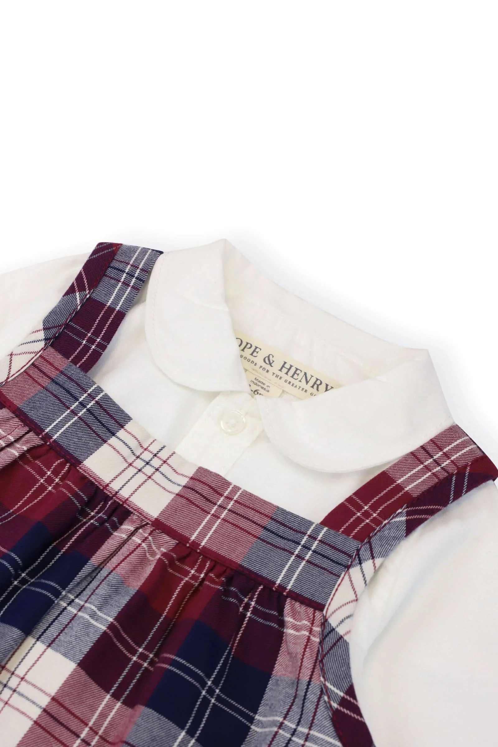 Hope & Henry Organic Cotton Peter Pan Collar Bodysuit & Plaid Jumper Set for Girls, Berry Tartan, Baby - Image 3