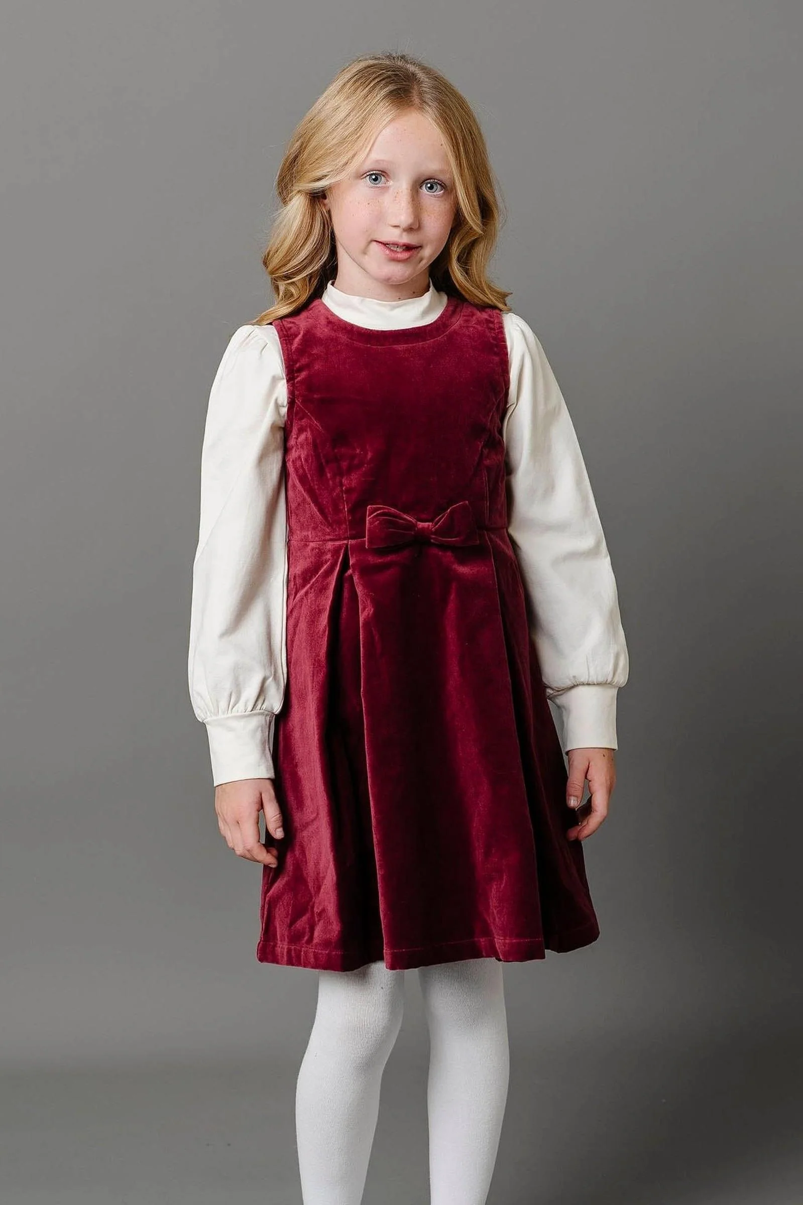 Hope & Henry Cotton Bow Front Jumper Dress for Girls, Wine Red, Toddler & Kids