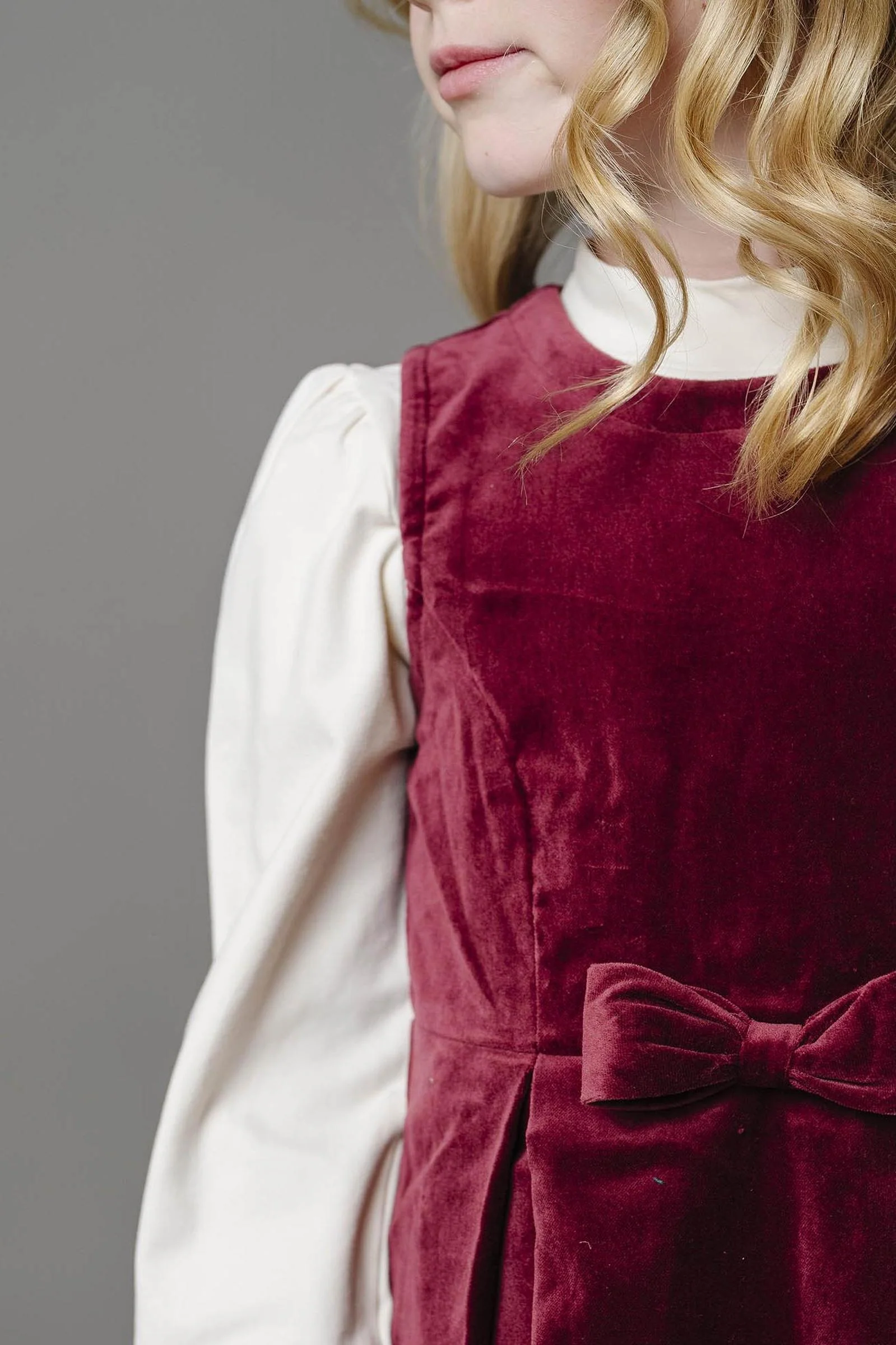 Hope & Henry Cotton Bow Front Jumper Dress for Girls, Wine Red, Toddler & Kids - Image 3