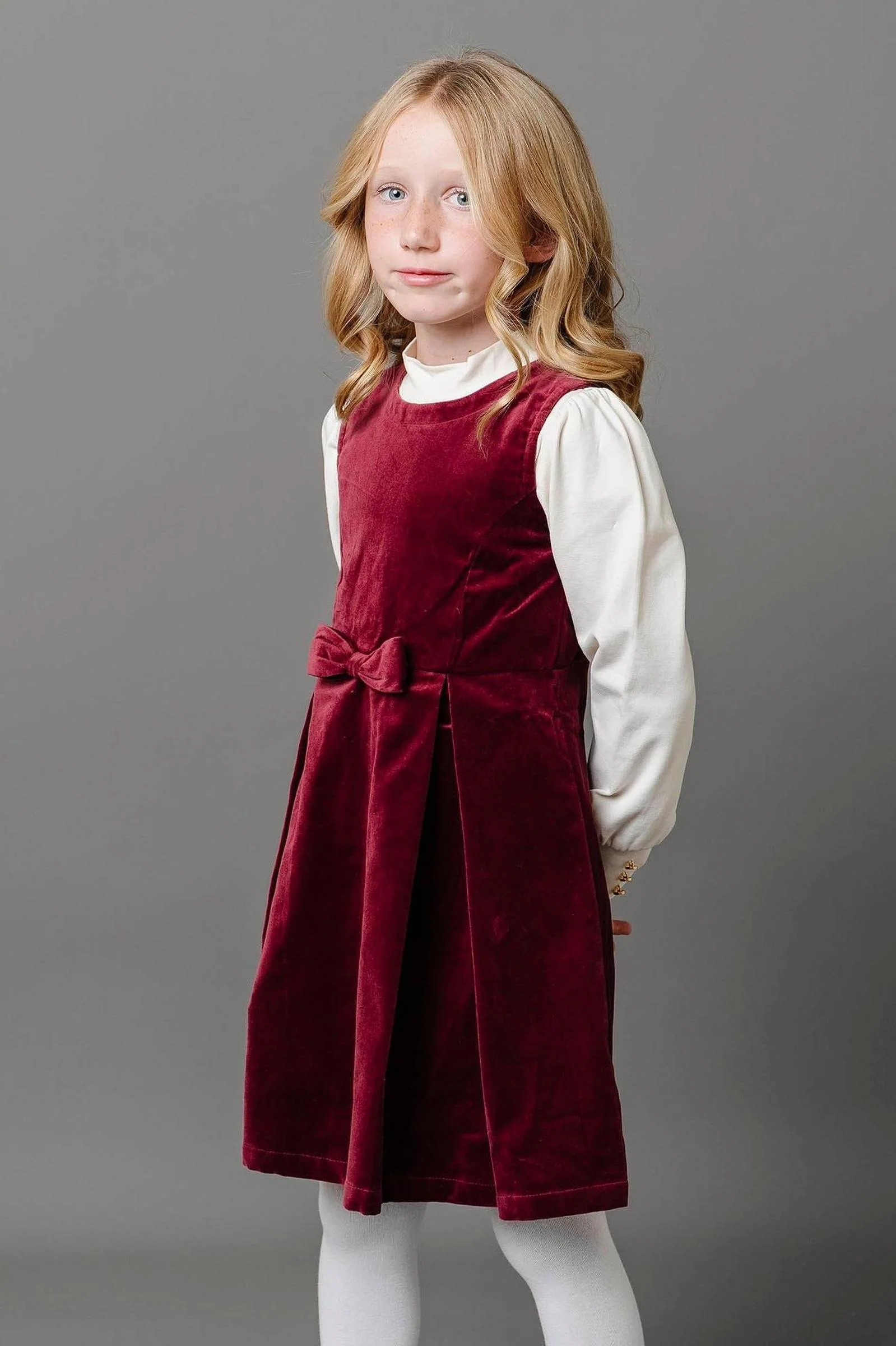Hope & Henry Cotton Bow Front Jumper Dress for Girls, Wine Red, Toddler & Kids - Image 4