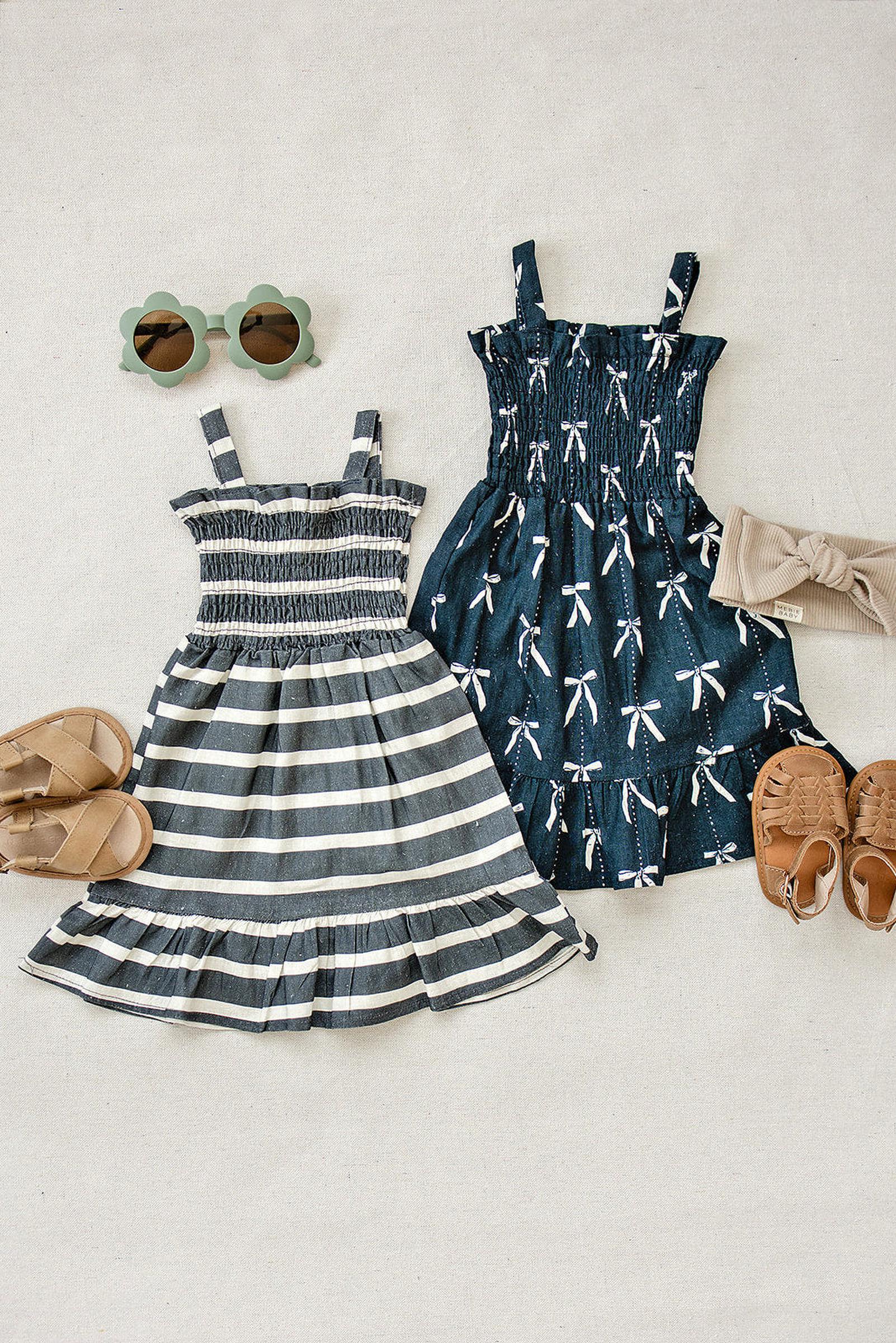 Mebie Baby Navy Bow Linen Summer Dress, Baby, Toddler & Kids - Image 4