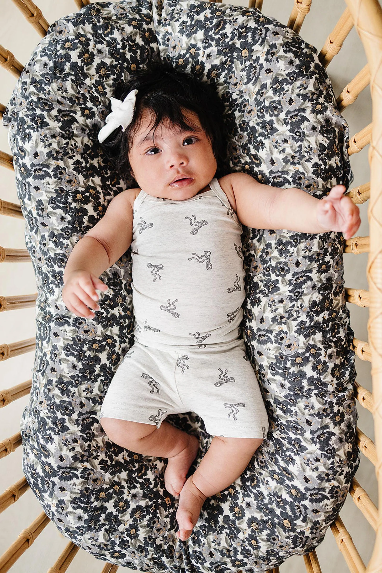 Mebie Baby Cotton Bow Tank Top + Biker Short Set for Girls, Light Gray, Baby - Kids