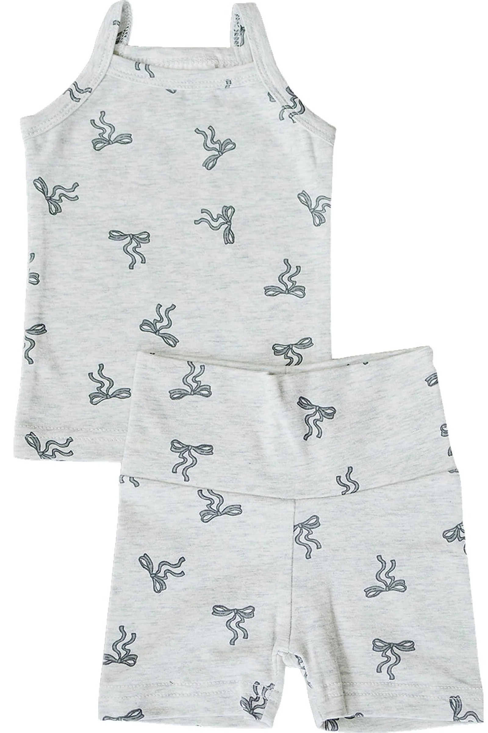 Mebie Baby Cotton Bow Tank Top + Biker Short Set for Girls, Light Gray, Baby - Kids - Image 2