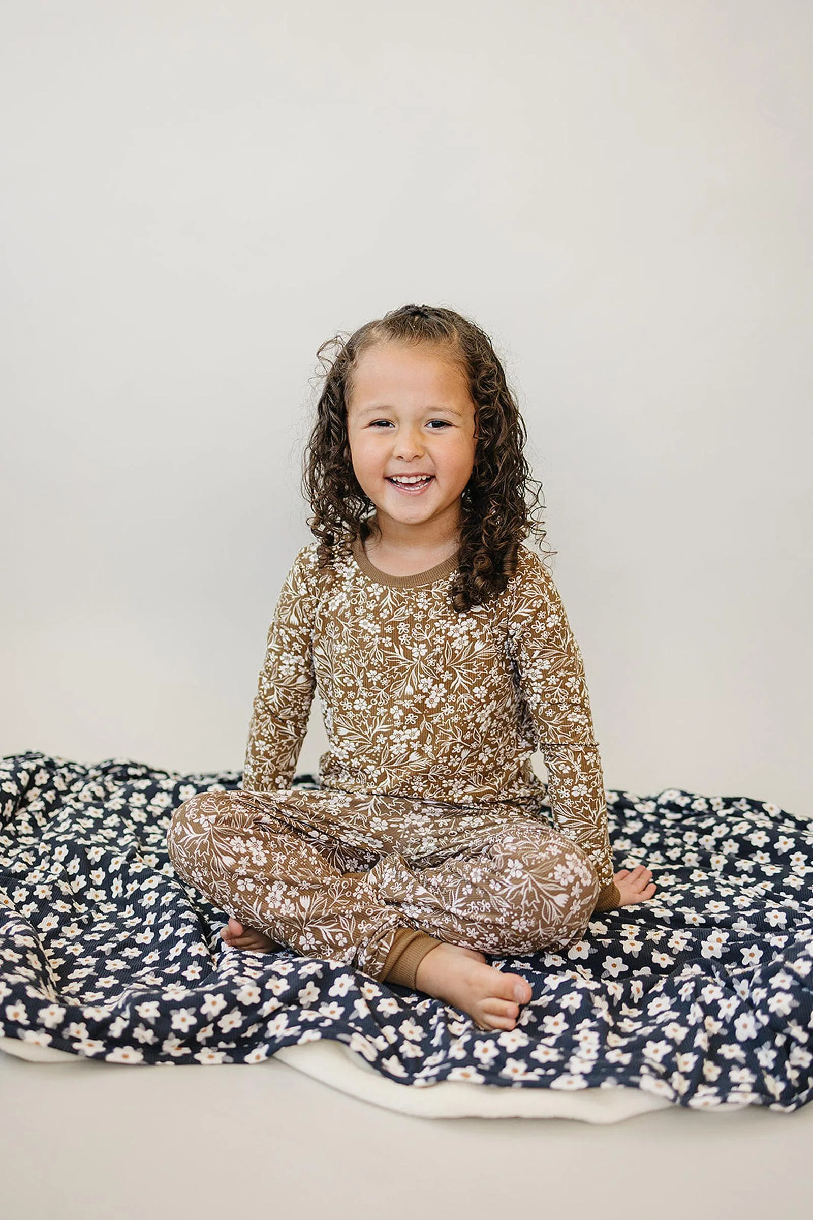 Mebie Baby Brown Floral Ribbed Cozy Pajama Set, Bamboo, Baby, Toddler & Kids
