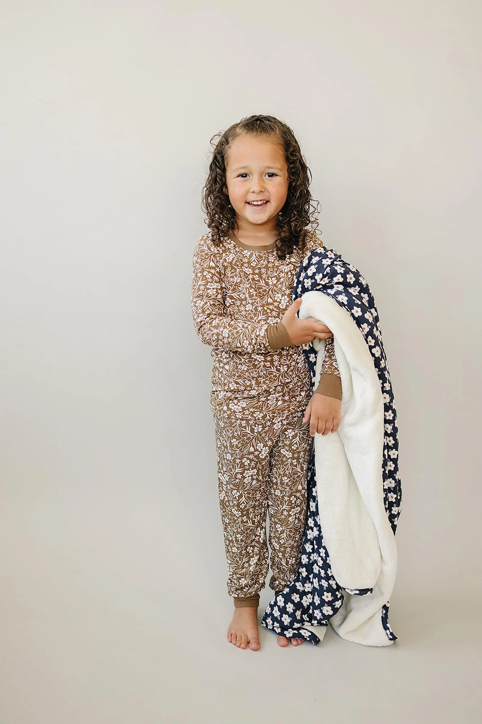 Mebie Baby Brown Floral Ribbed Cozy Pajama Set, Bamboo, Baby, Toddler & Kids - Image 3