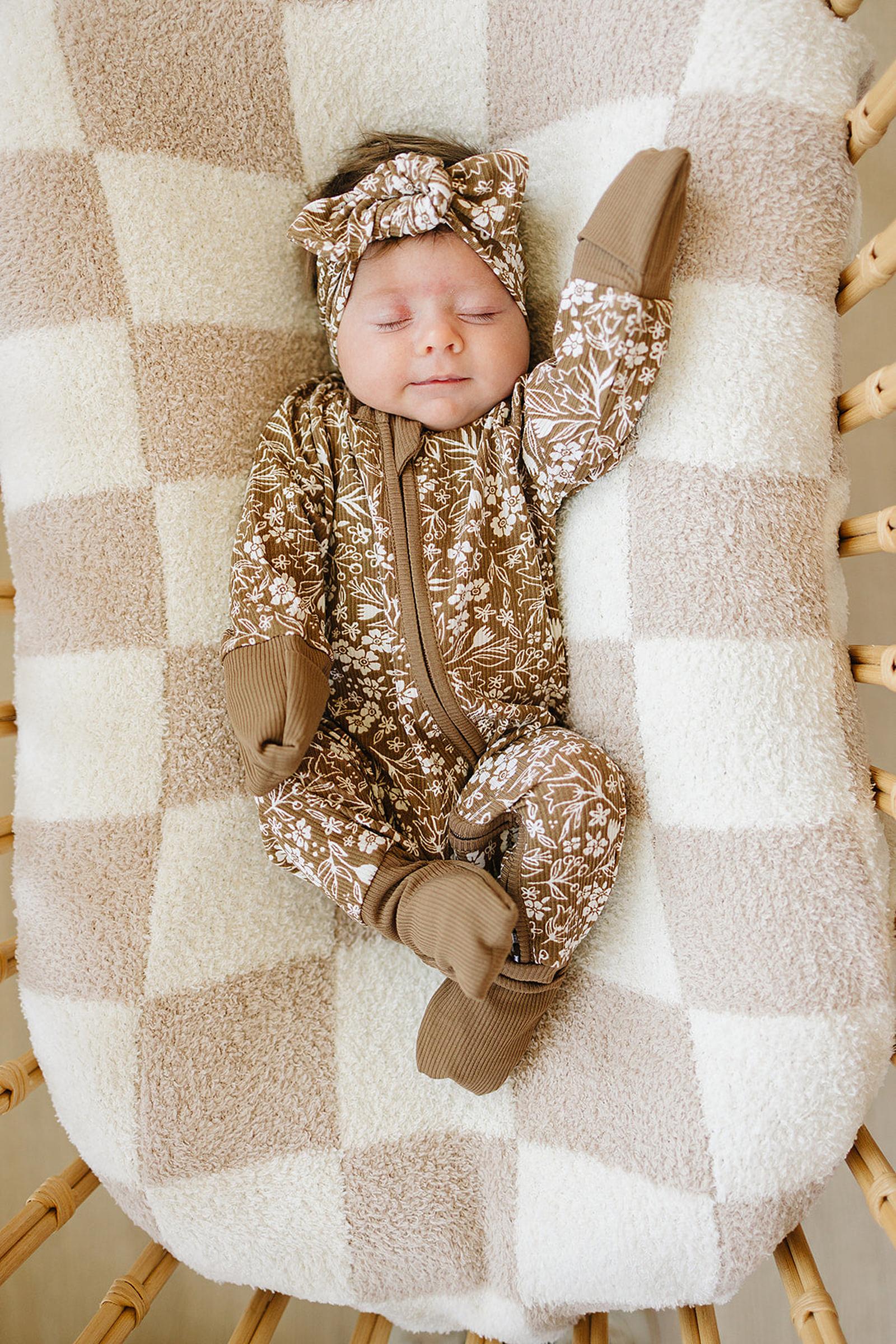 Mebie Baby Brown Floral Ribbed Head Wrap, Bamboo, Baby - Image 3
