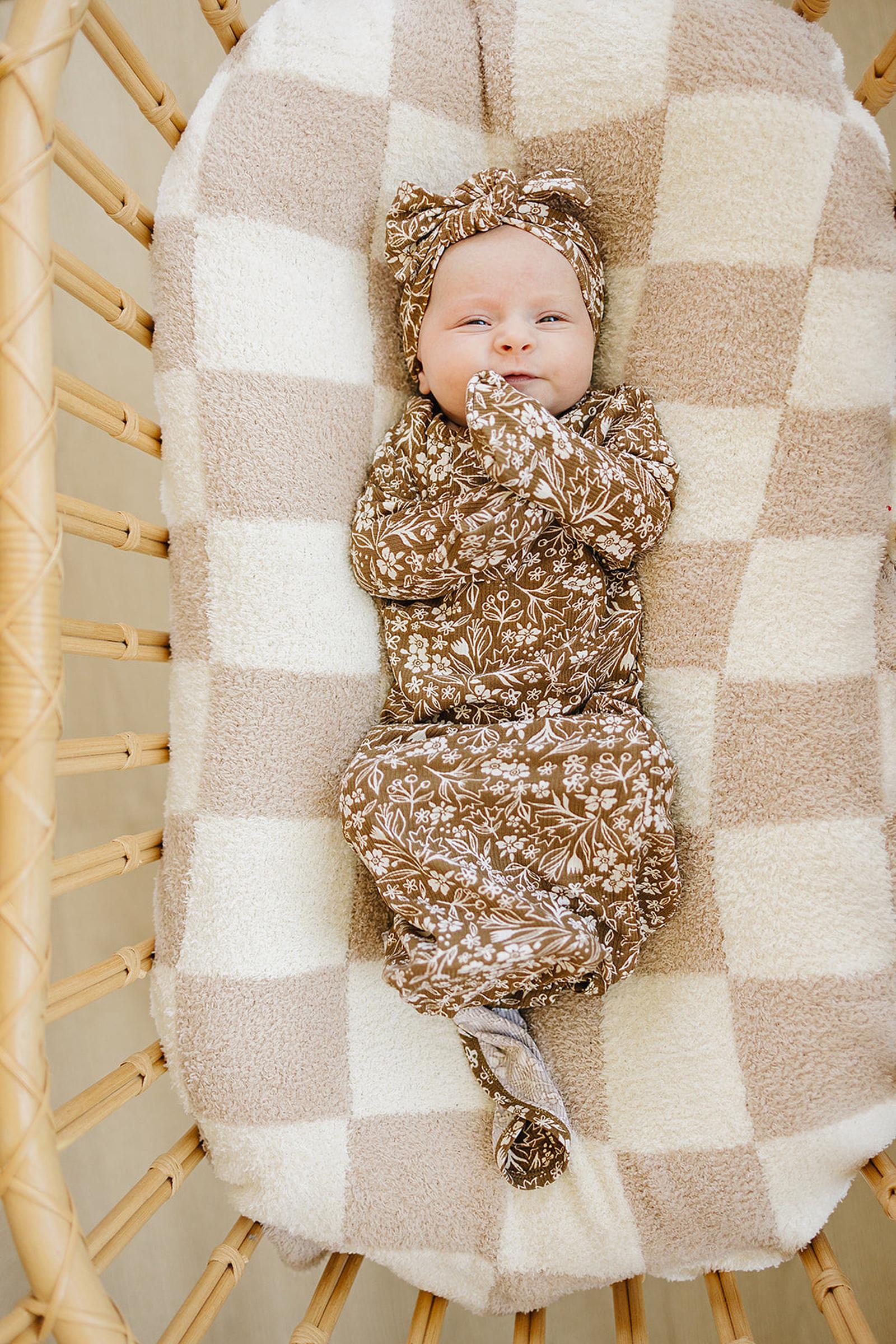 Mebie Baby Brown Floral Ribbed Head Wrap, Bamboo, Baby - Image 4