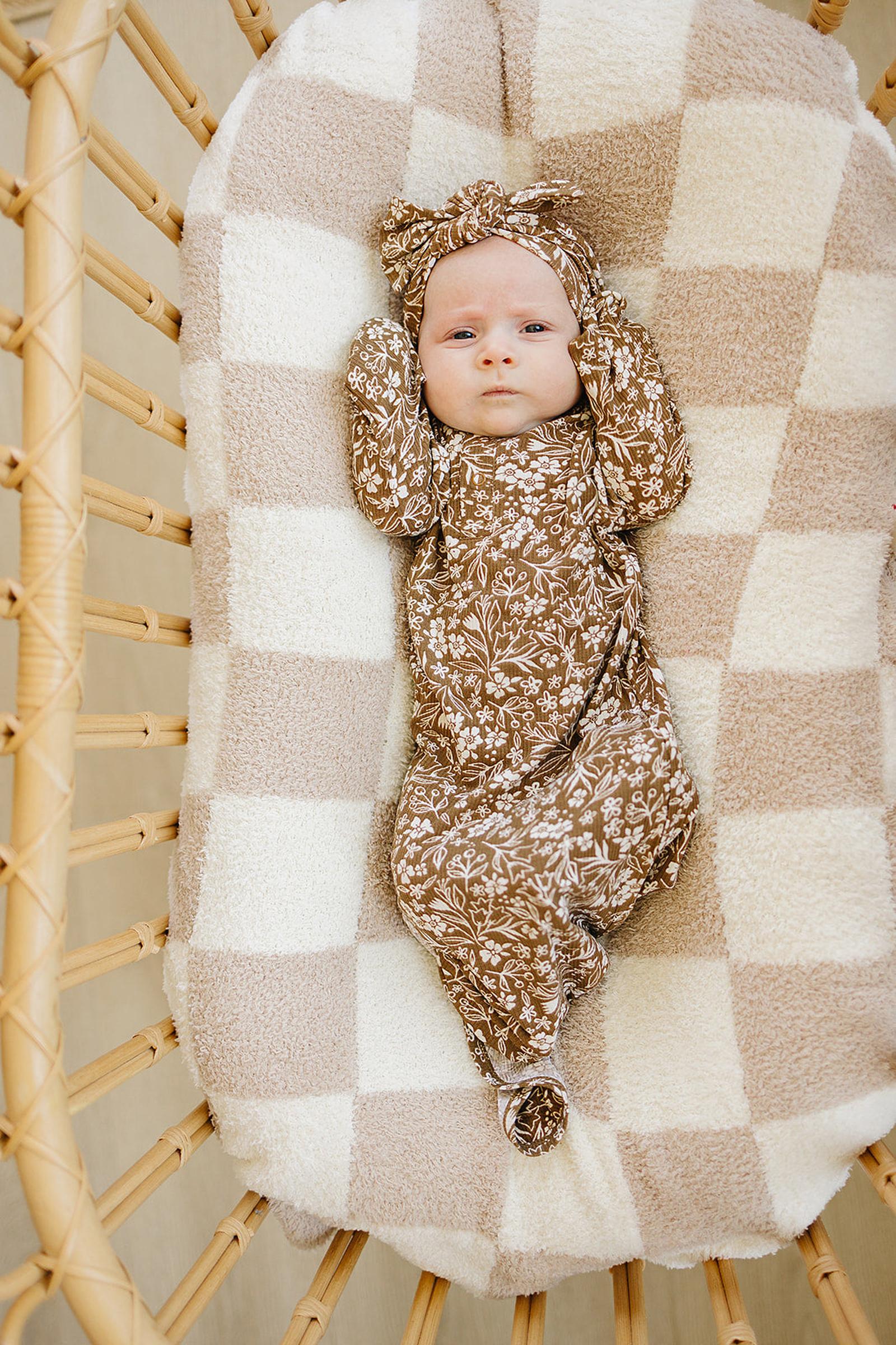 Mebie Baby Brown Floral Ribbed Knot Gown, Bamboo, Baby - Image 3