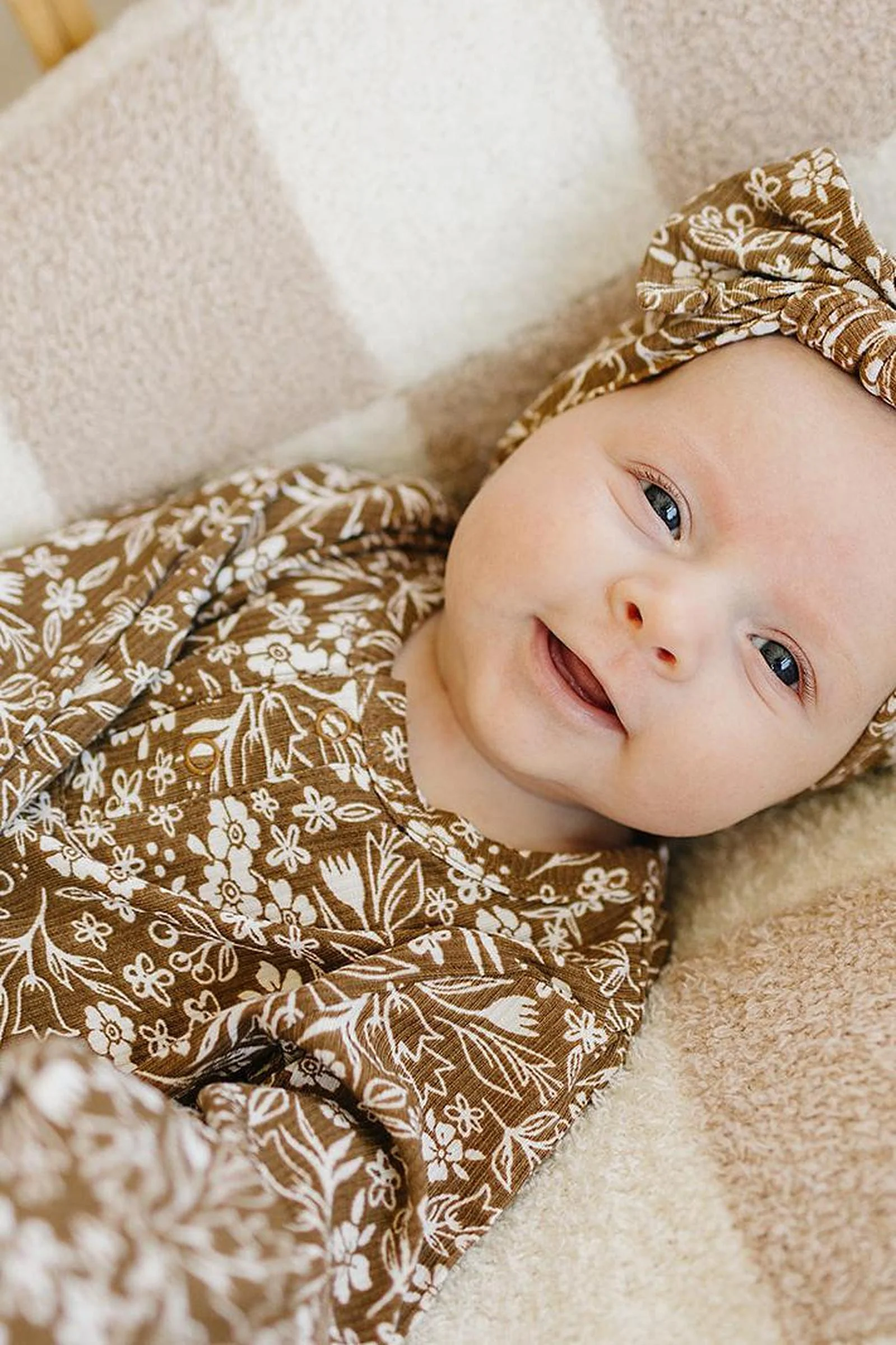 Mebie Baby Brown Floral Ribbed Knot Gown, Bamboo, Baby - Image 4