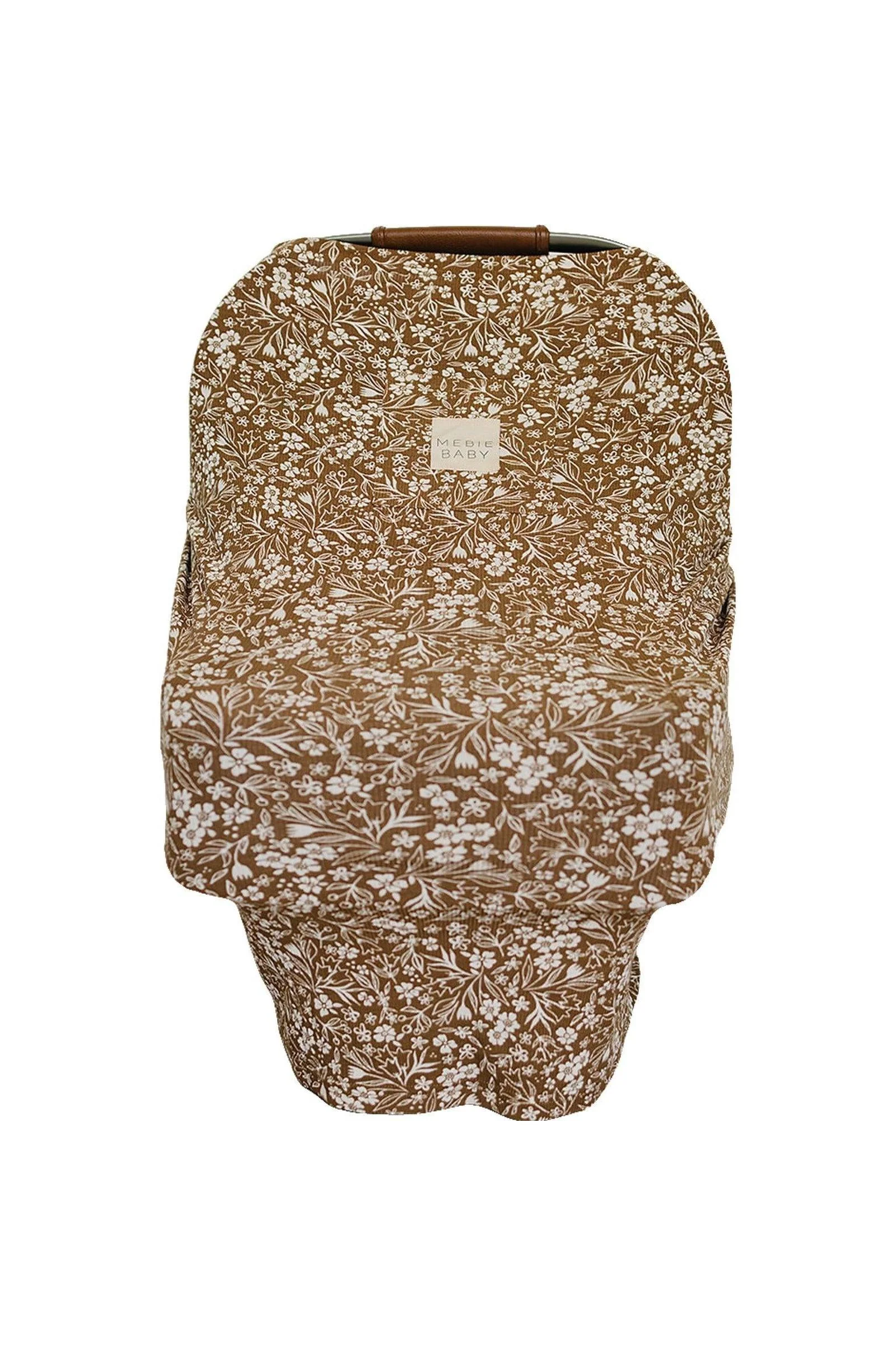 Mebie Baby Brown Floral Ribbed Multi-Use, Bamboo, Car Seat & Nursing Cover, Baby - Image 2
