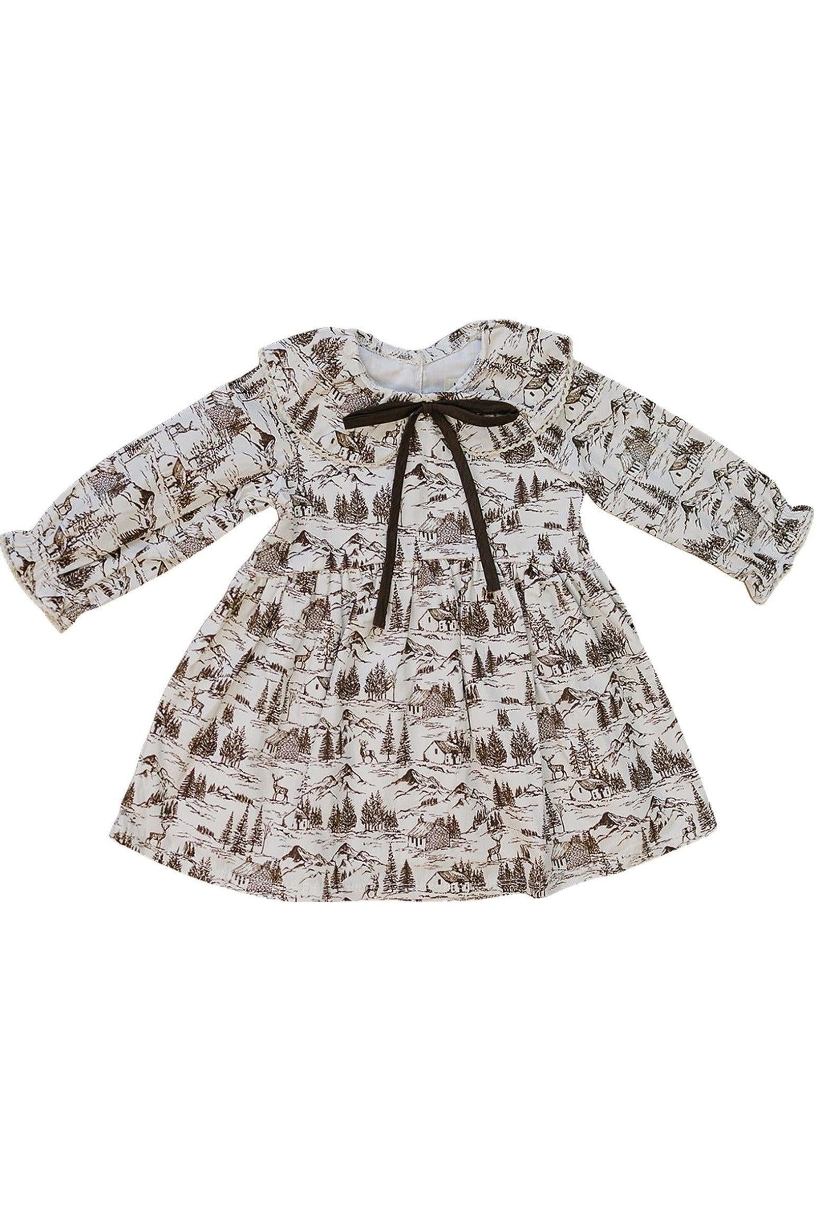 Mebie Baby Brown Toile Long-Sleeve Dress, Cotton, Sizes 0-8 - Image 2