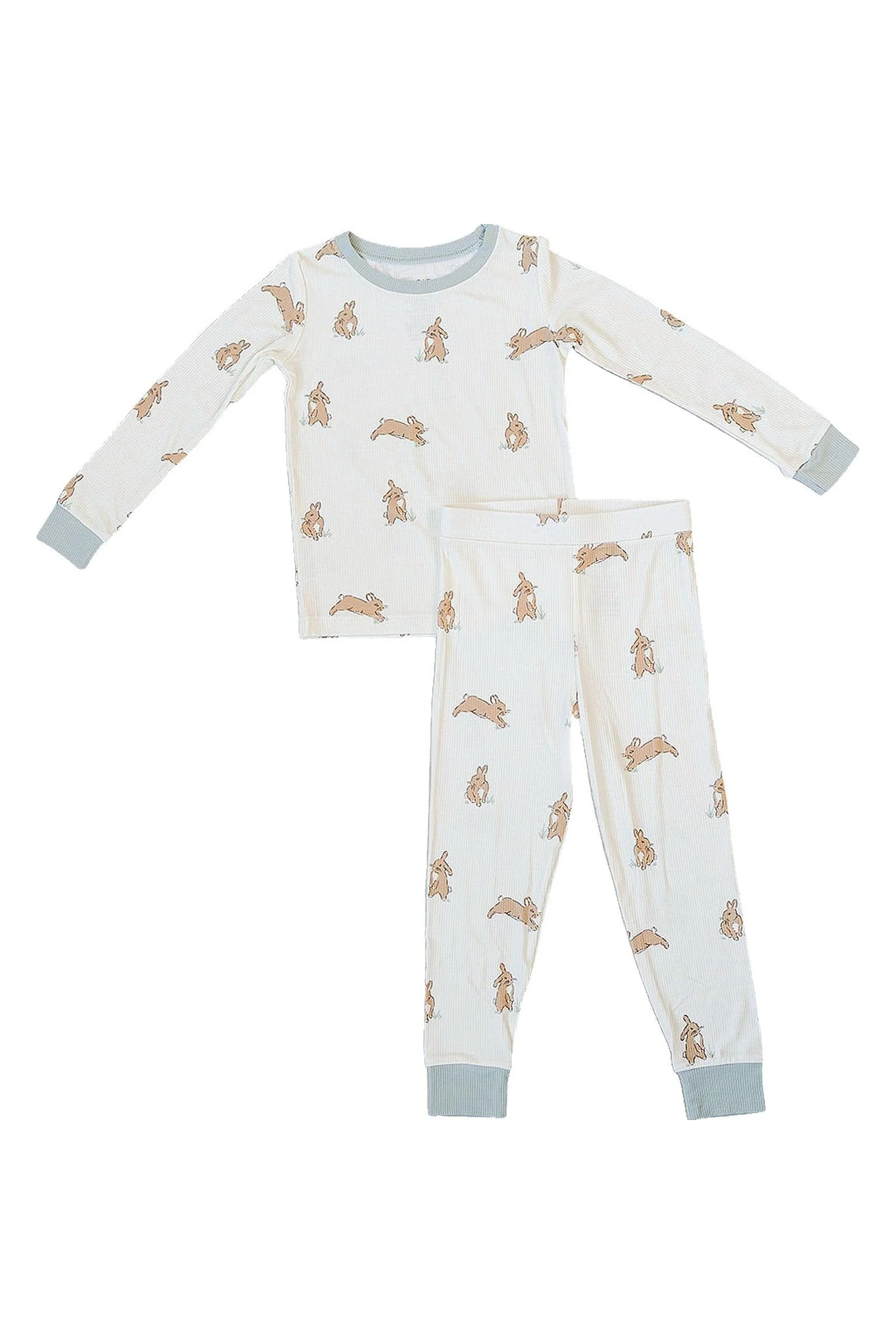 Mebie Baby Bunny Ribbed Bamboo Cozy Pajama Set, Light Green, Toddler & Kids - Image 2