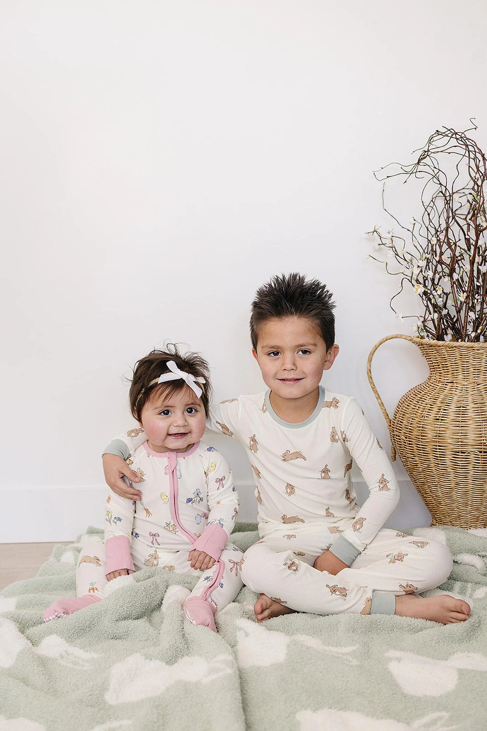 Mebie Baby Bunny Ribbed Bamboo Cozy Pajama Set, Light Green, Toddler & Kids - Image 3