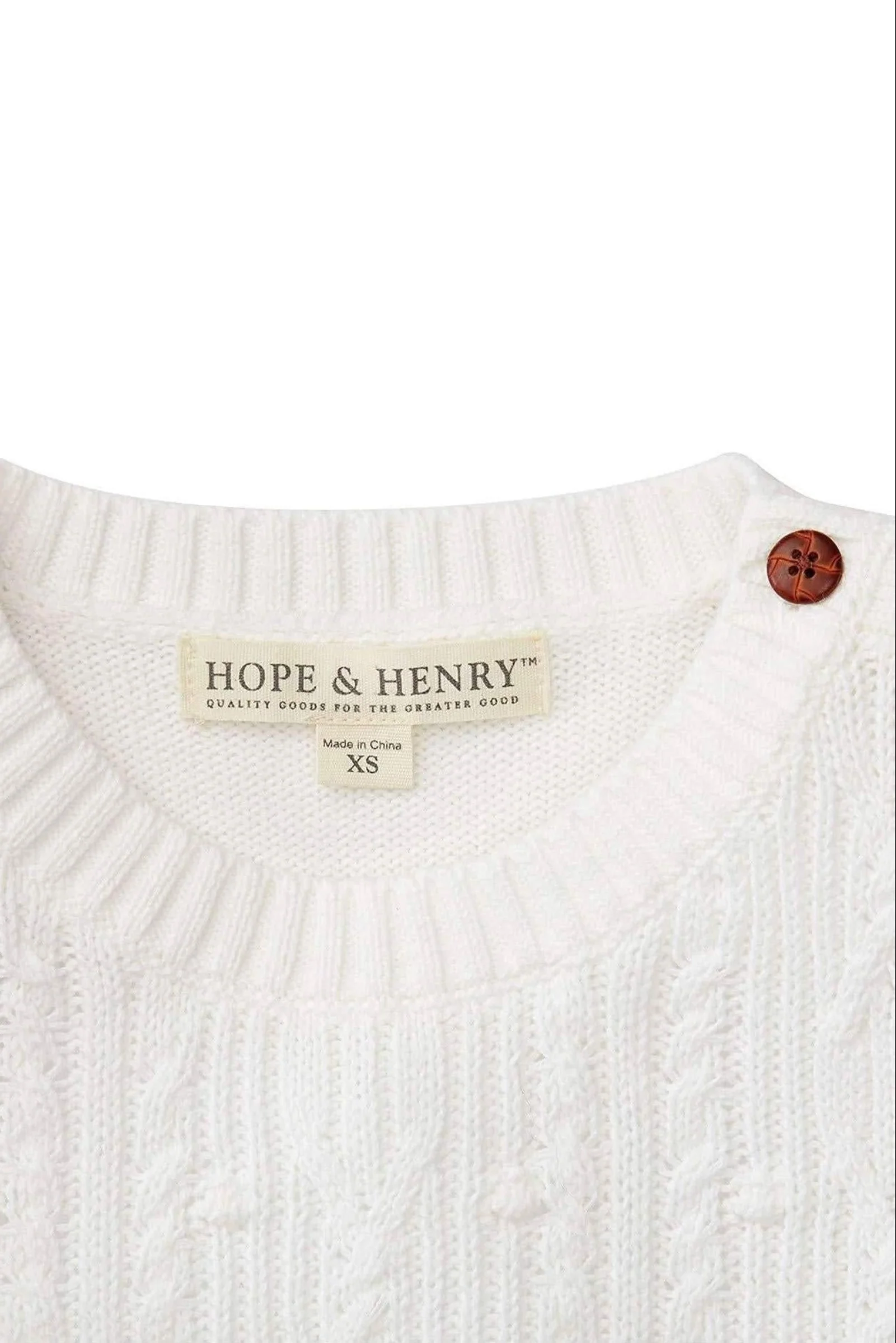 Hope & Henry Organic Cotton Cable Knit Button Sweater for Girls, Soft White, Baby - Image 3