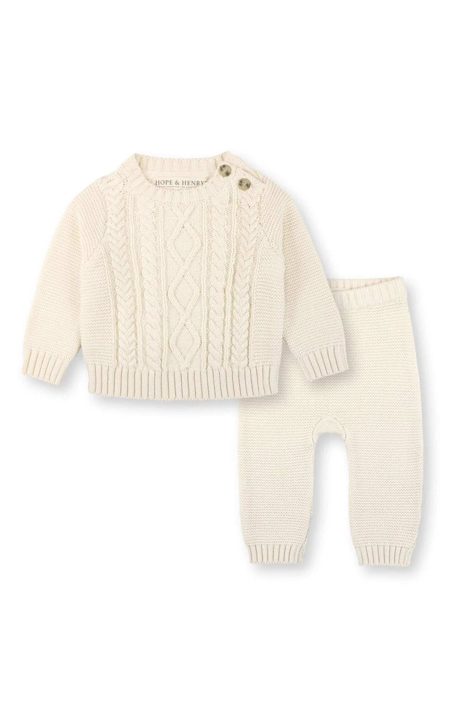 Hope & Henry Organic Cotton Cable Sweater and Legging Set for Babies, Ivory, 0-24M - Image 2