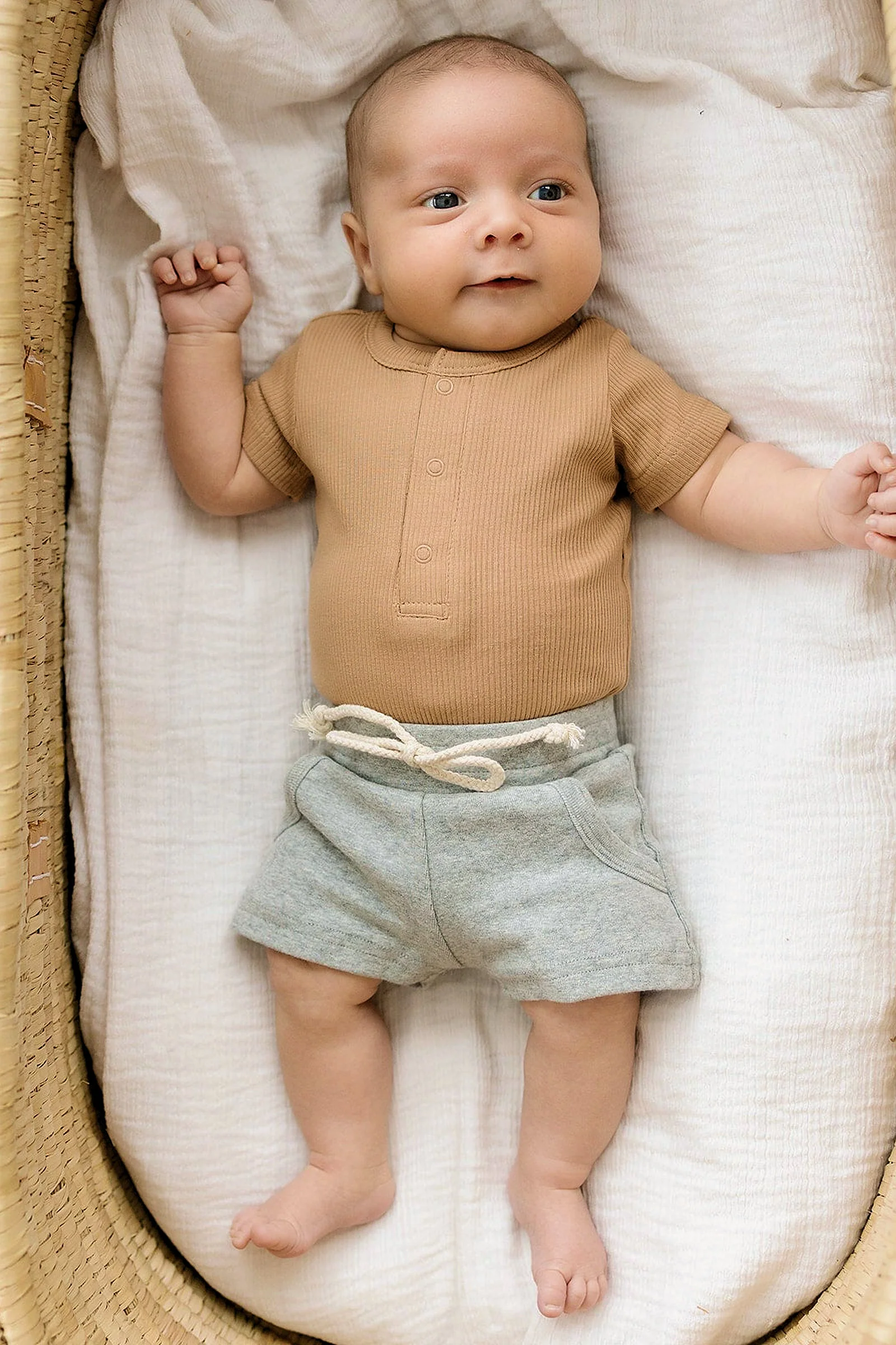 Mebie Baby Cafe Ribbed Snap Bodysuit, Baby Essentials, Gender Neutral, Organic Cotton