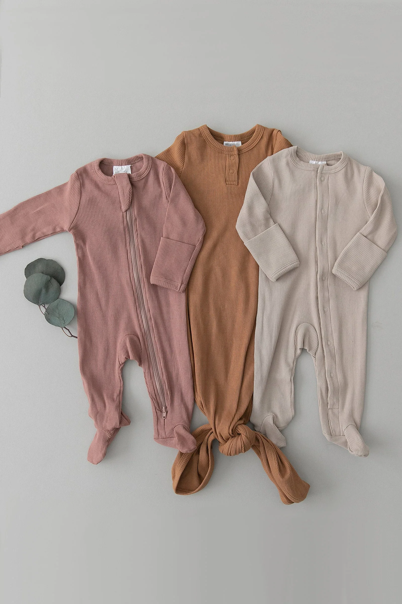 Mebie Baby Cafe Ribbed Zipper Footed Pajama, Baby Essentials, Gender Neutral, Organic Cotton - Image 5