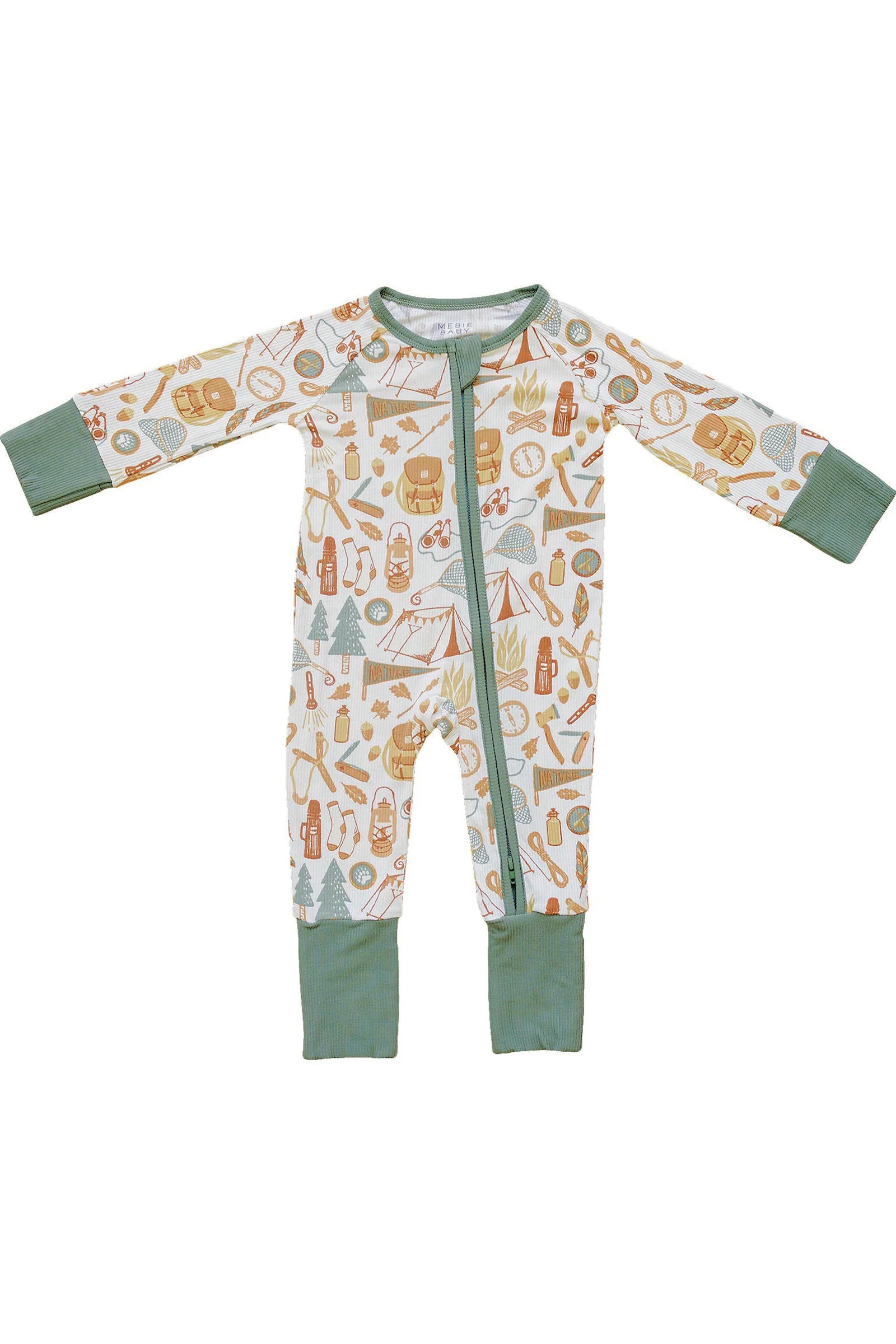 Mebie Baby Camping Trip Ribbed Zipper Pajama, Bamboo, Baby Essentials - Image 2