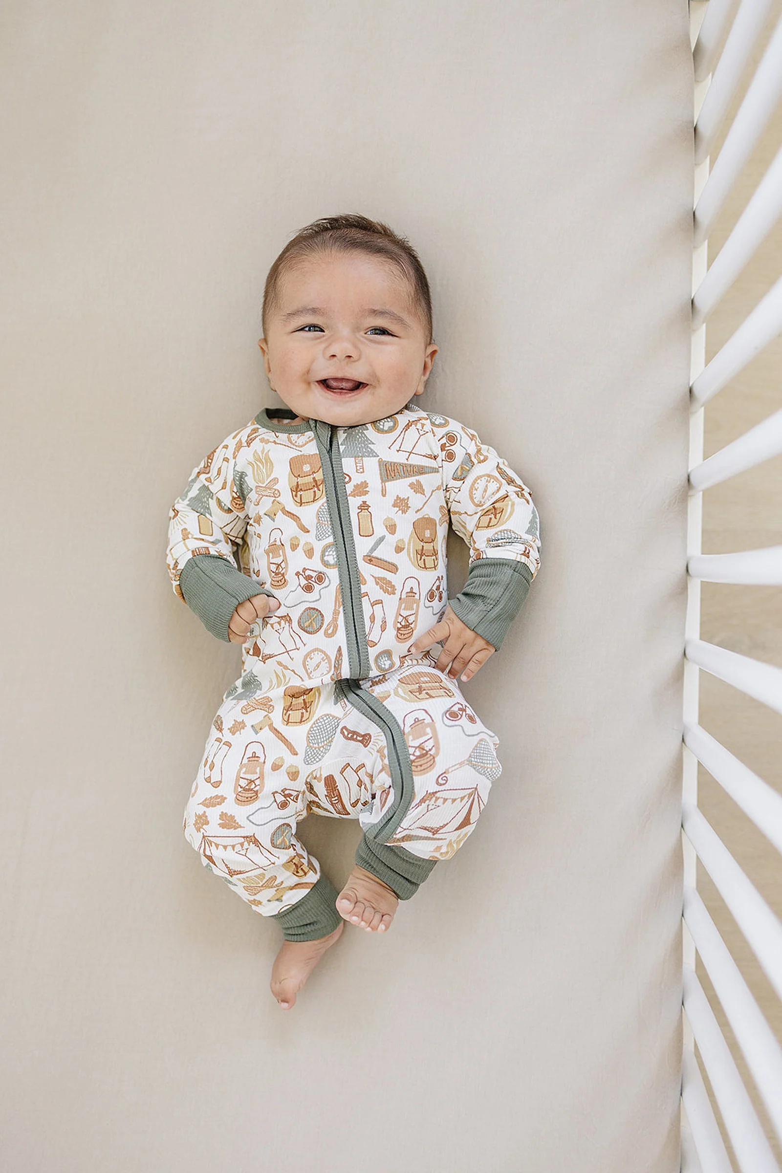 Mebie Baby Camping Trip Ribbed Zipper Pajama, Bamboo, Baby Essentials - Image 3