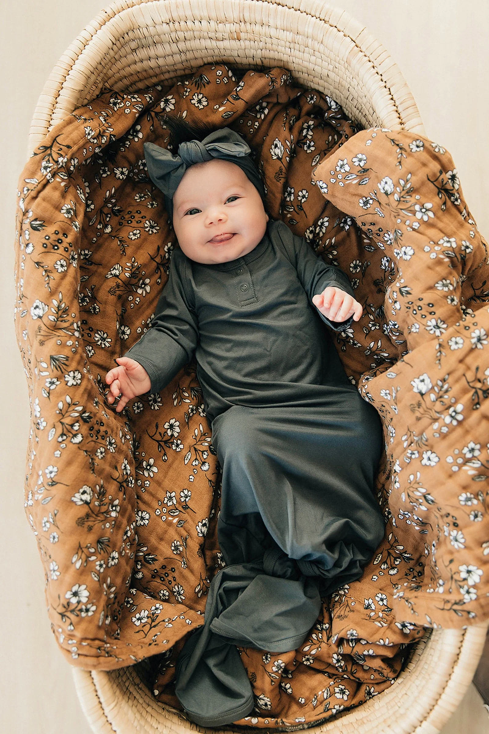 Mebie Baby Charcoal Baby Knot Gown, Bamboo, Baby Essentials