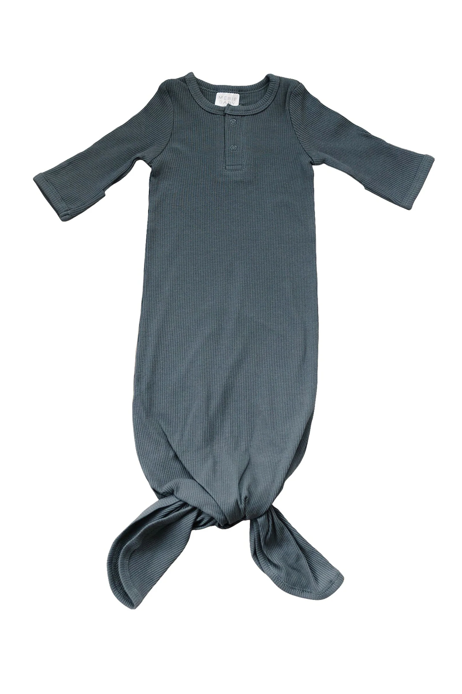 Mebie Baby Charcoal Ribbed Baby Knot Gown, Baby Essentials, Organic Cotton - Image 2